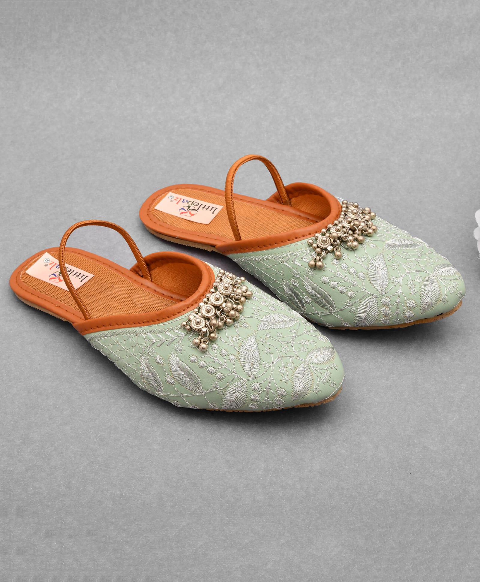 Little Palz Leaves Embroidered & Gungroo Embellished Sandals - Light Green-picture-11