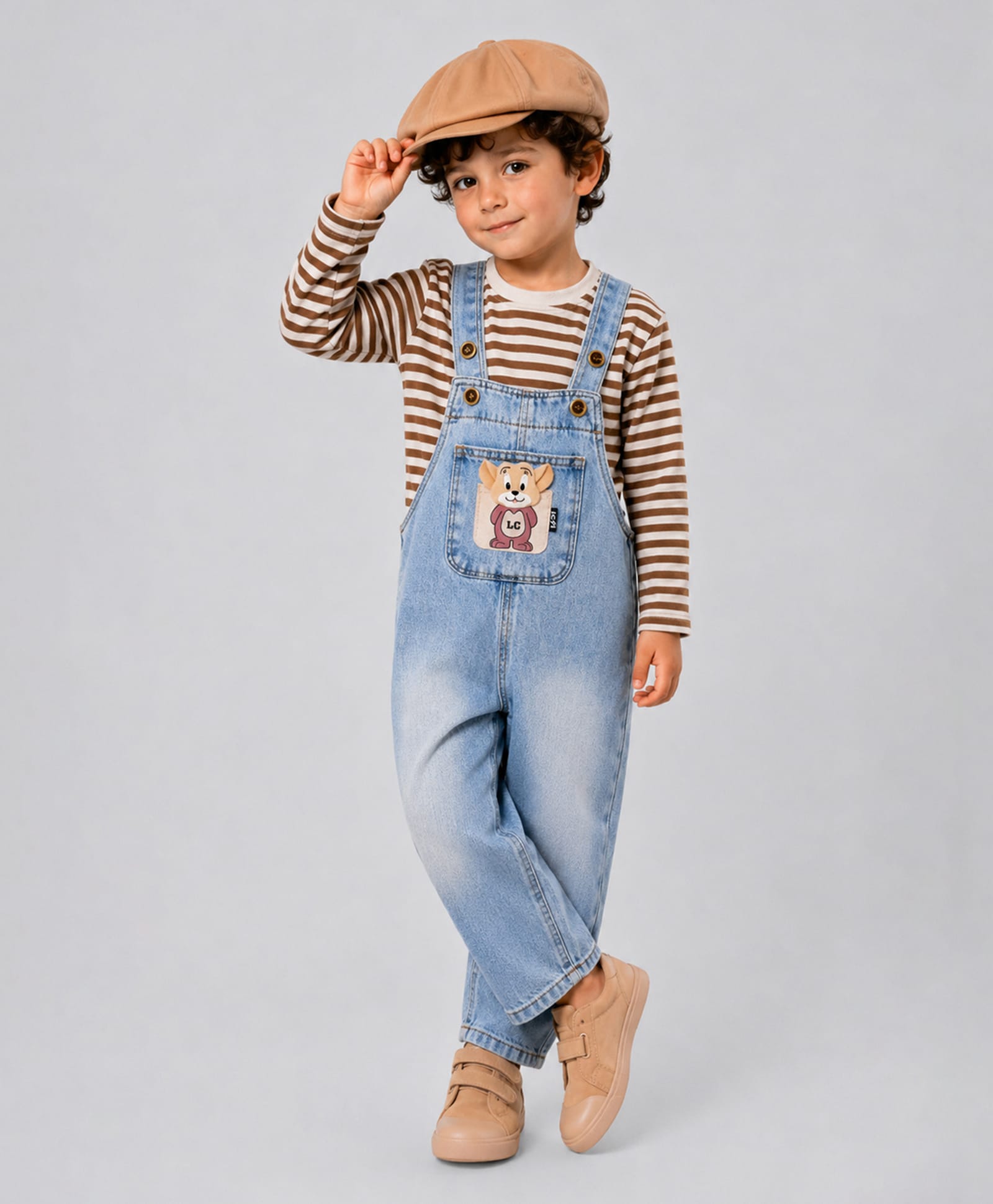 Little Surprise Box Denim Woven Sleeveless Mouse Applique Detailed & Mild Washed Dungaree - Blue-picture-16
