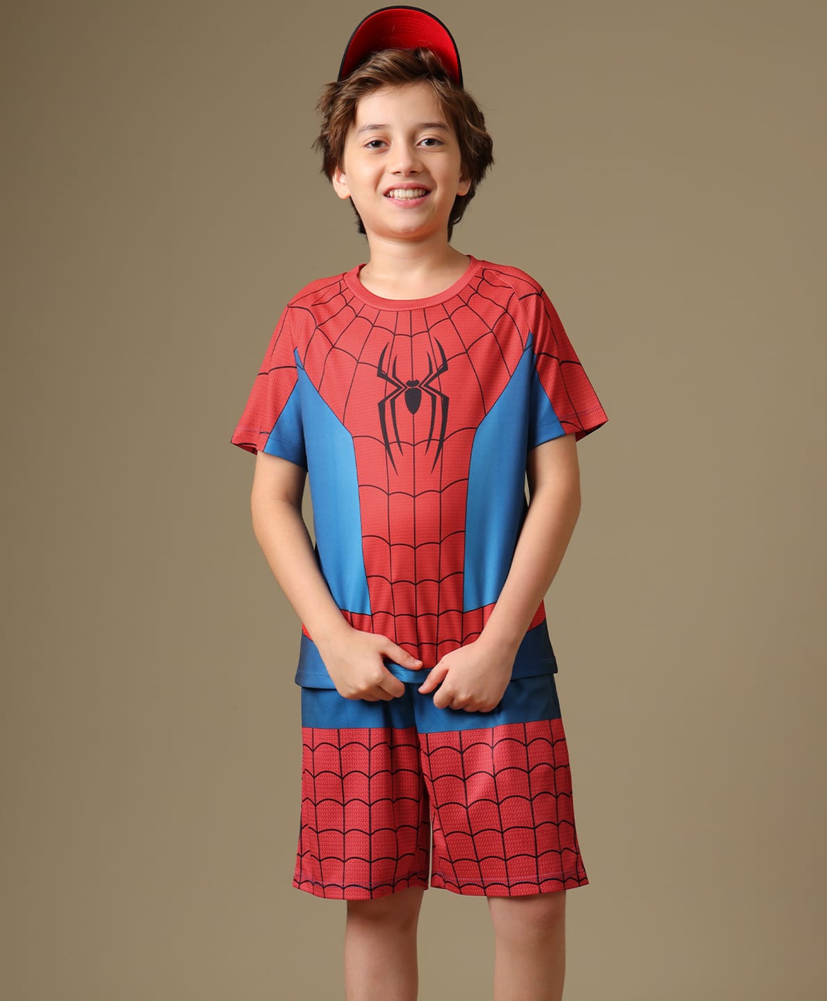 Kidsville Knit Marvel Featuring Half Sleeves Spider Man Printed Tee & Shorts Set - Blue & Red-picture-18