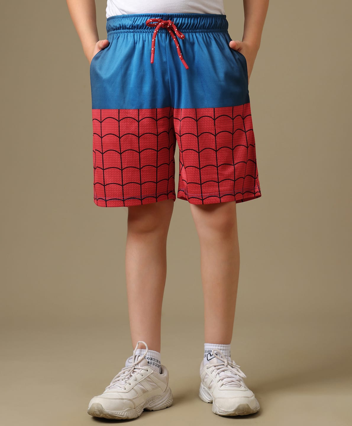 Kidsville Knit Marvel Featuring Spider Man Printed Shorts - Red & Blue-image-19
