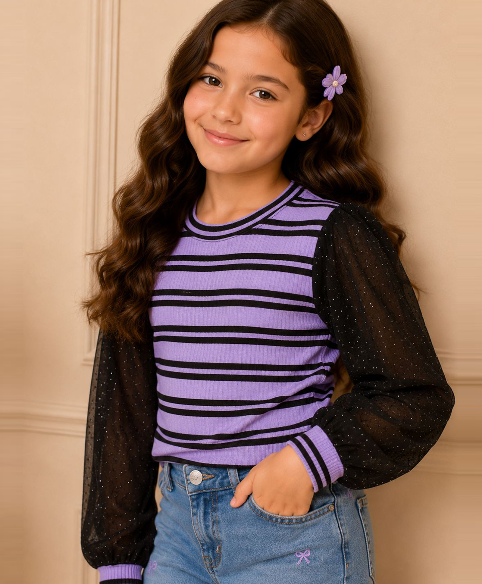 Cutecumber Cotton Knit Full Sleeves Striped Top - Purple-picture-11