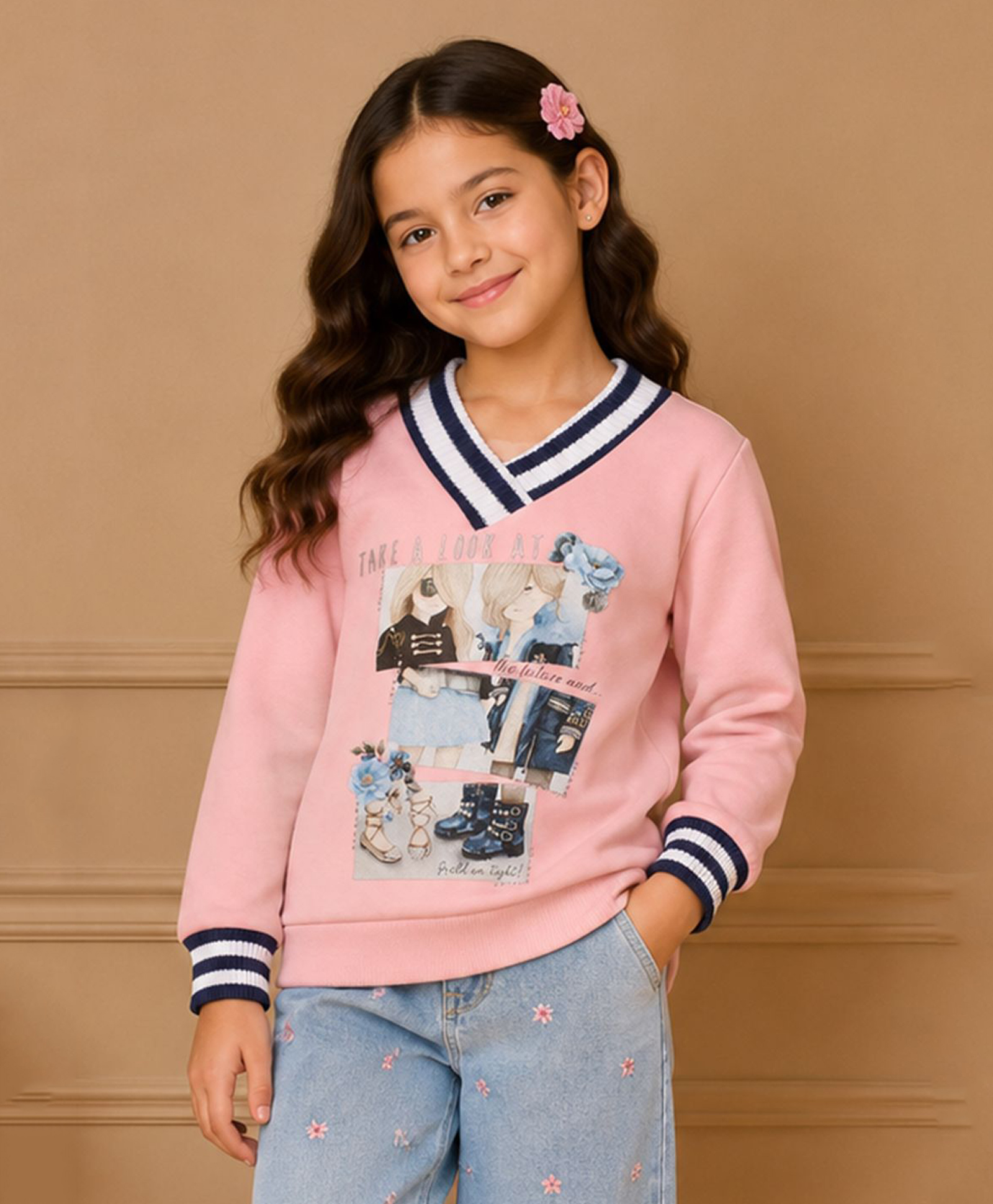 Cutecumber Fleece Knit Full Sleeves Girls & Typography Printed Sweatshirt - Pink-picture-19