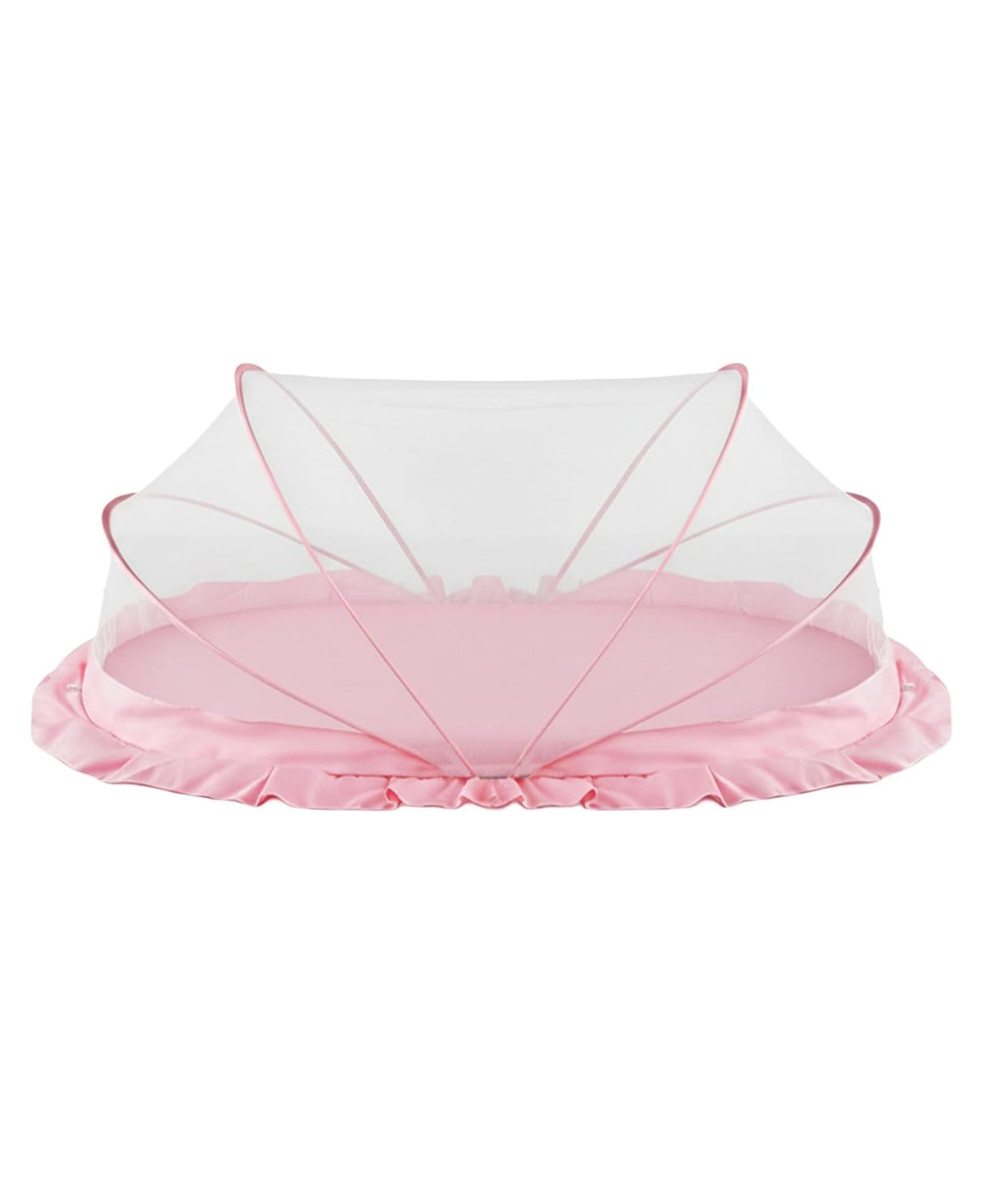 LifeKrafts Foldable Baby Mosquito Net with Bed and Soft Breathable Polyester Mesh Elegant Round Frill for Newborns Infants and Toddlers - Pink Regular Size-picture-14