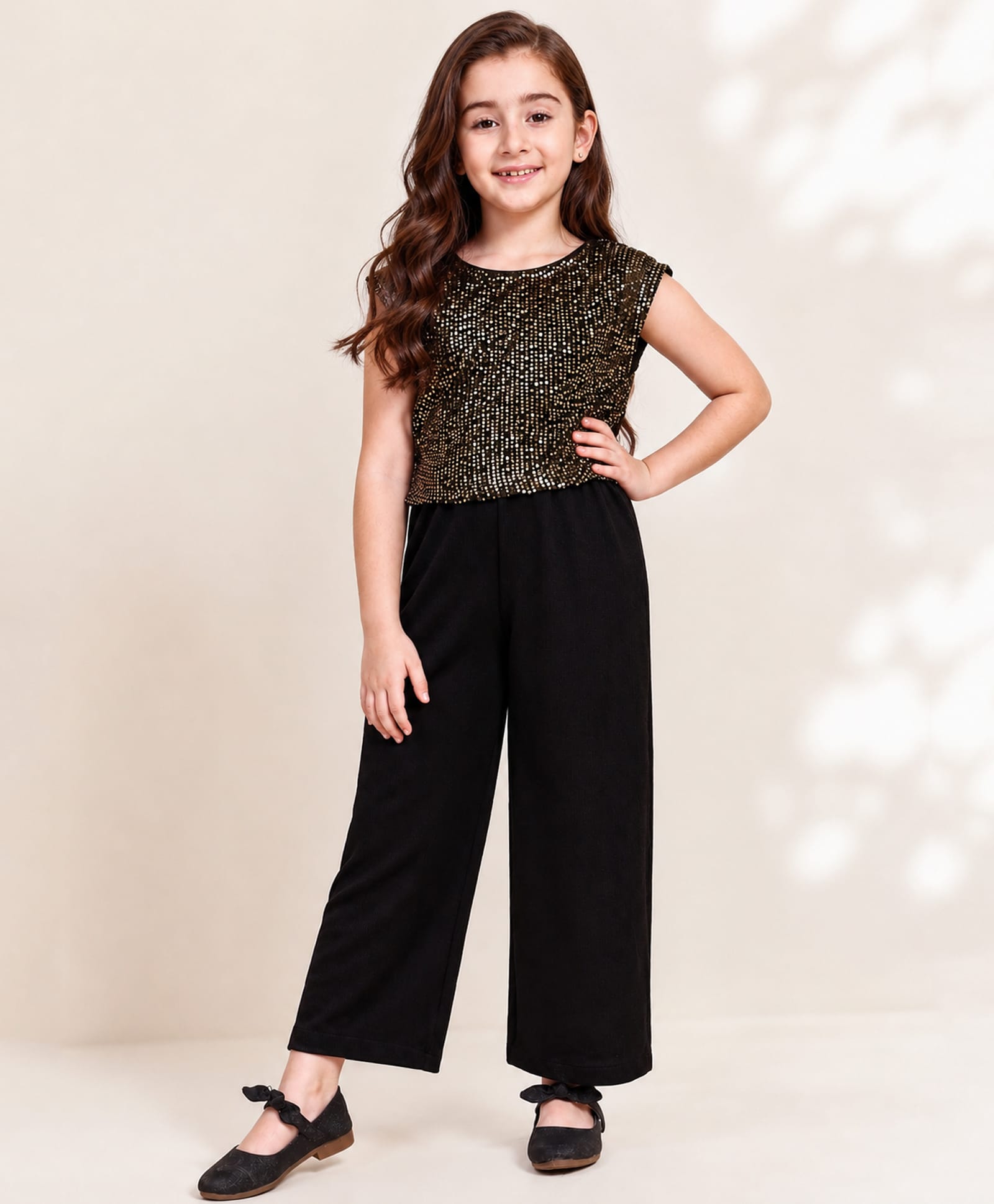 Little Marine Cotton Blend Knit Half Sleeves Sequins Embellished Jumpsuit - Black-picture-16