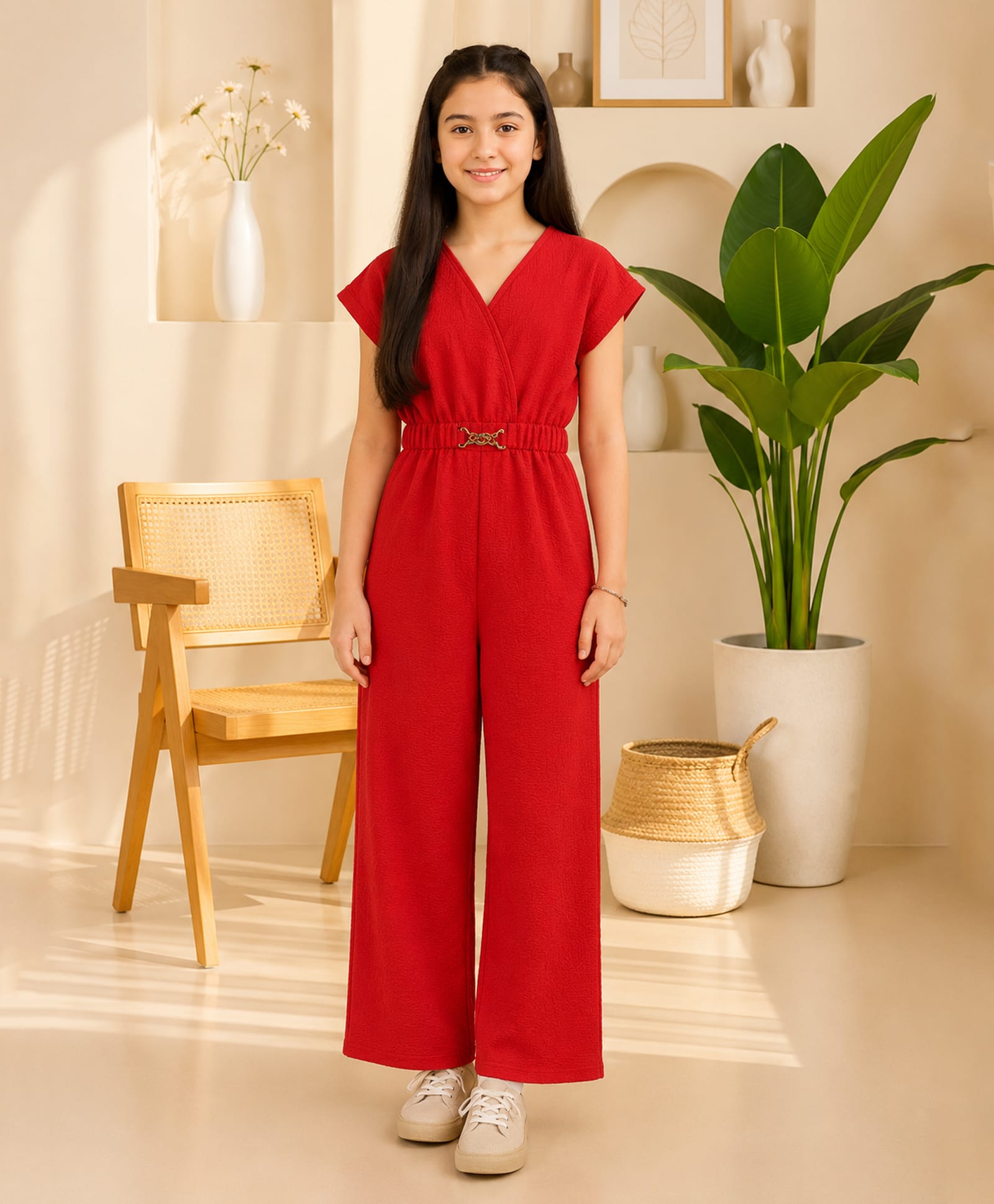 Little Marine Cotton Blend Knit Half Sleeves Solid Jumpsuit - Red-picture-18