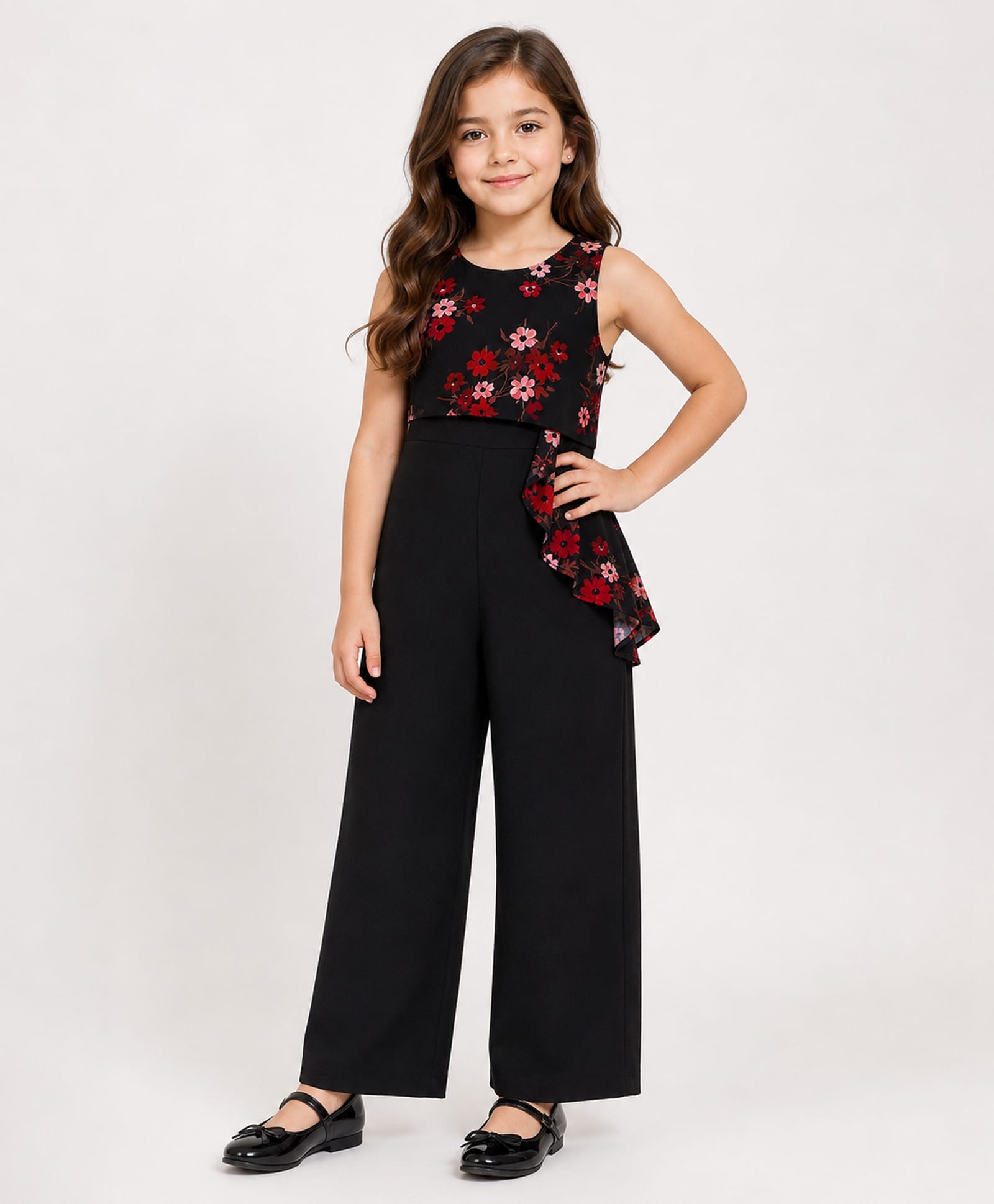 Little Marine Rayon Knit Sleeveless Floral Printed Jumpsuit - Black-picture-24