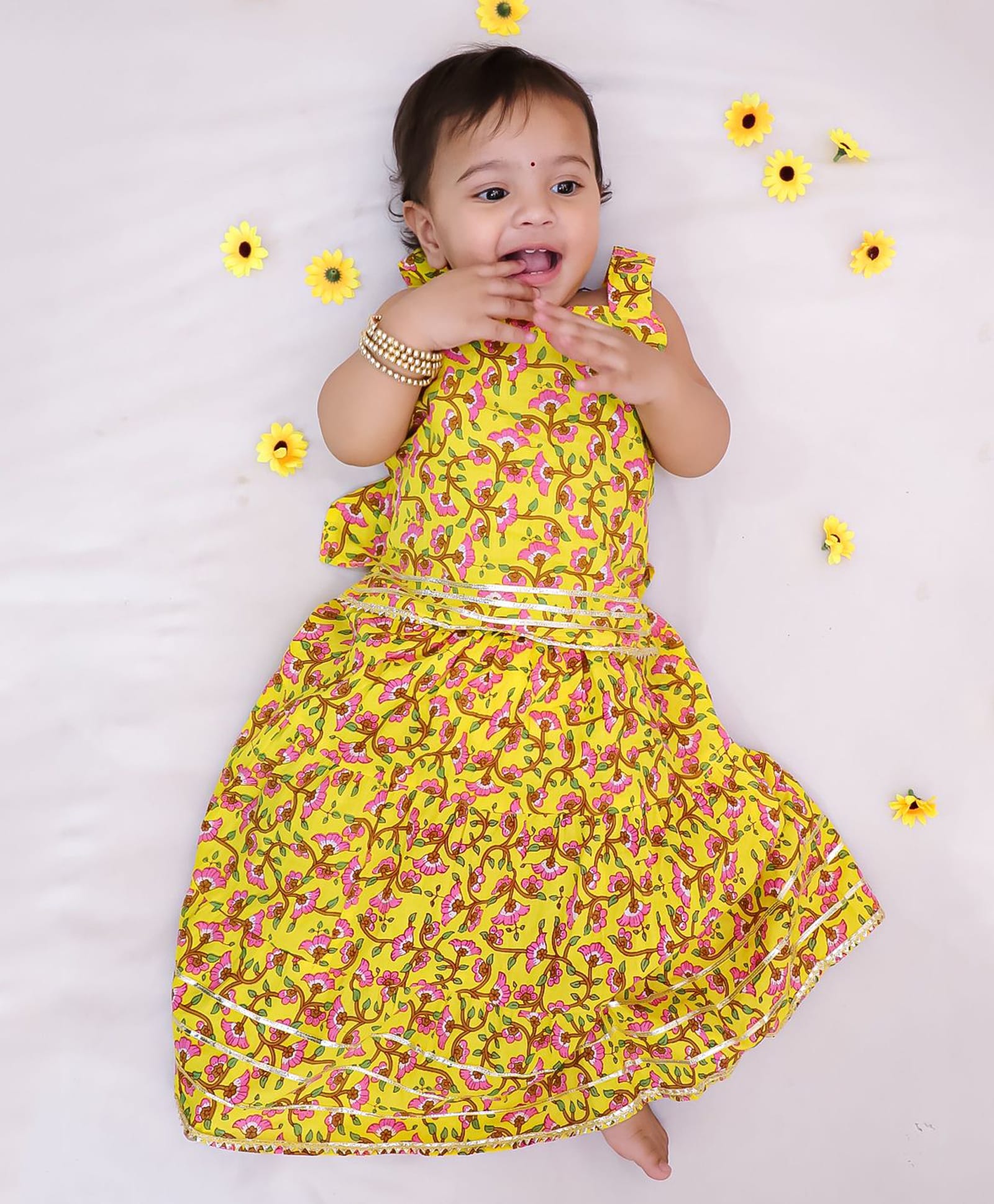 KID1 Cotton Woven Sleeveless Floral Printed Lehenga & Choli Set - Yellow-picture-41