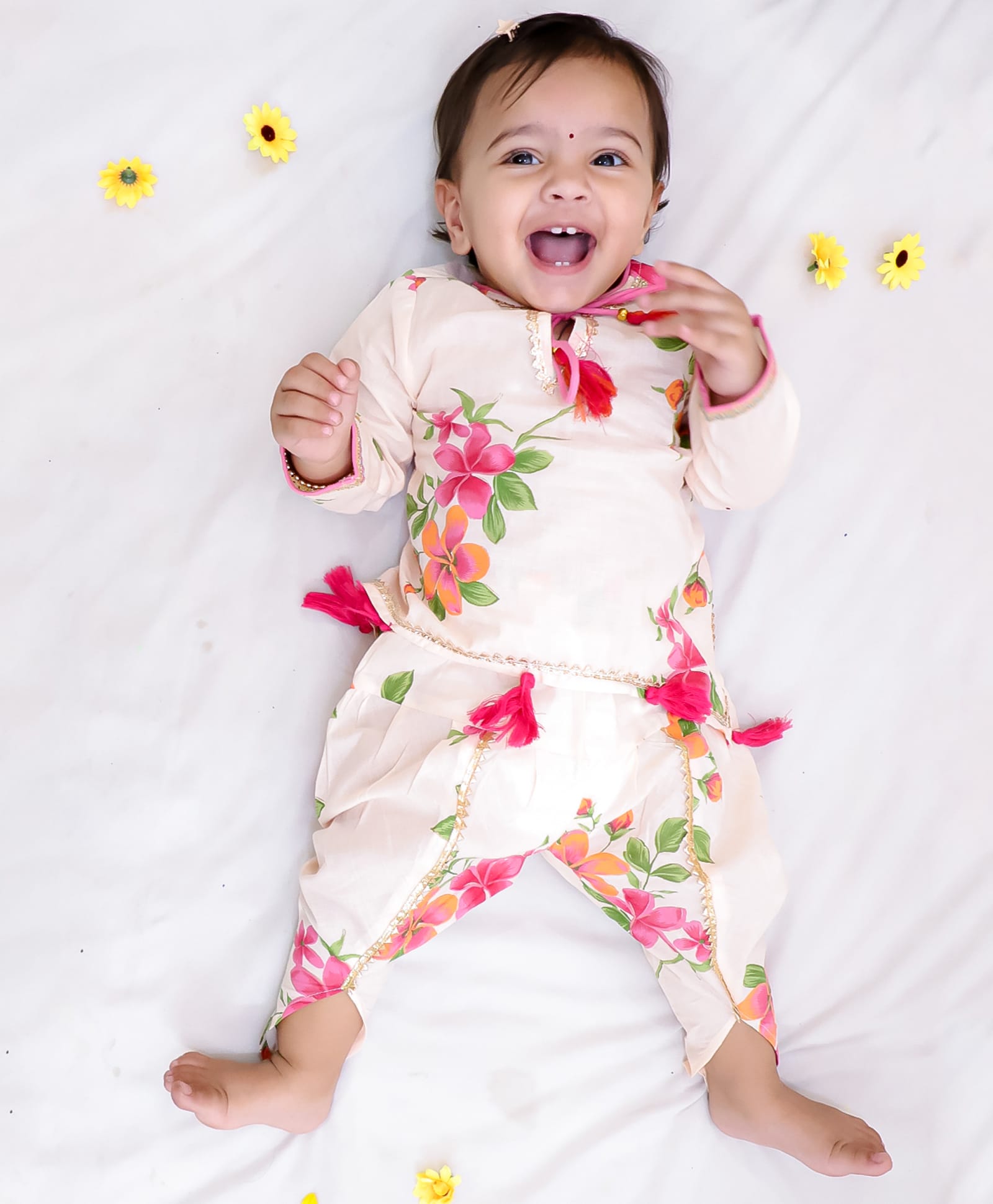 KID1 Cotton Woven Full Sleeves Floral Printed Kurti & Salwar Set - Peach-picture-0