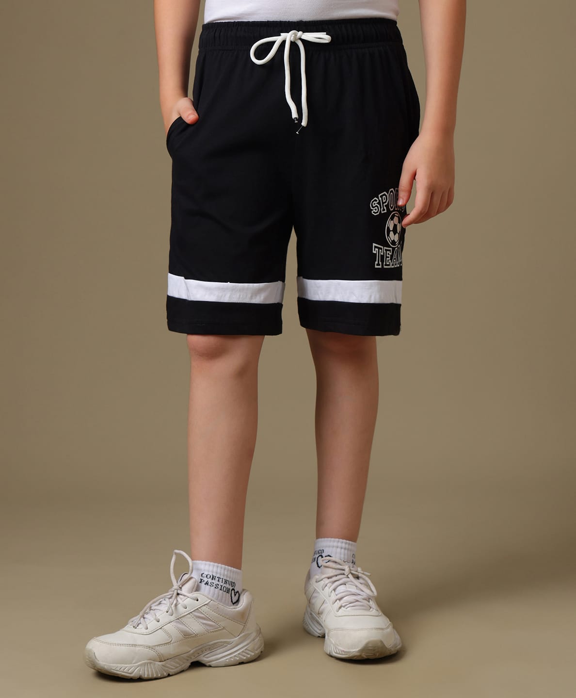 Kidsville Cotton Knit Sports Team Text Printed Shorts - Black & White-picture-0