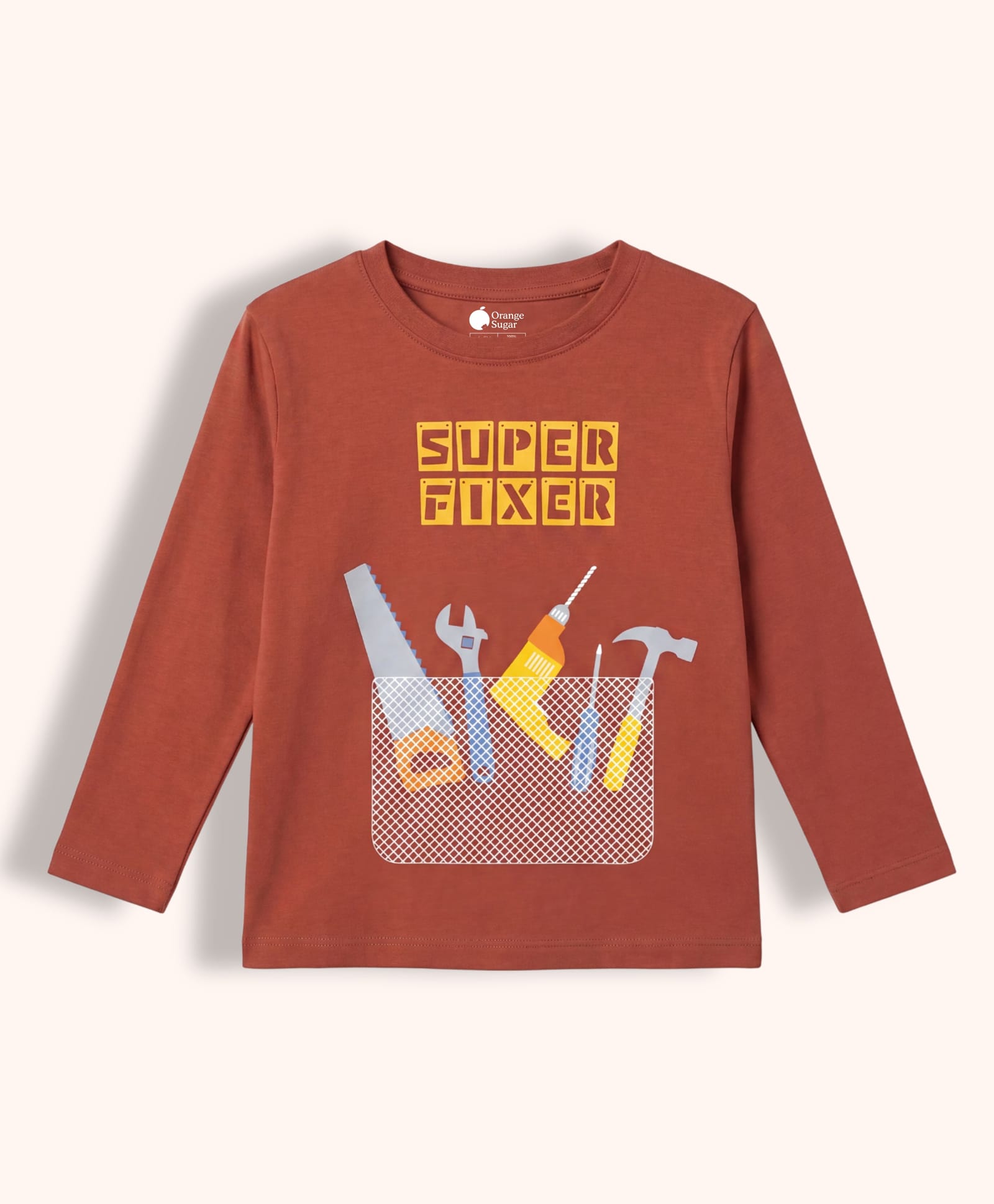 Orange Sugar Cotton Knit Full Sleeves Super Fixer Text Printed Tee - Red-picture-16