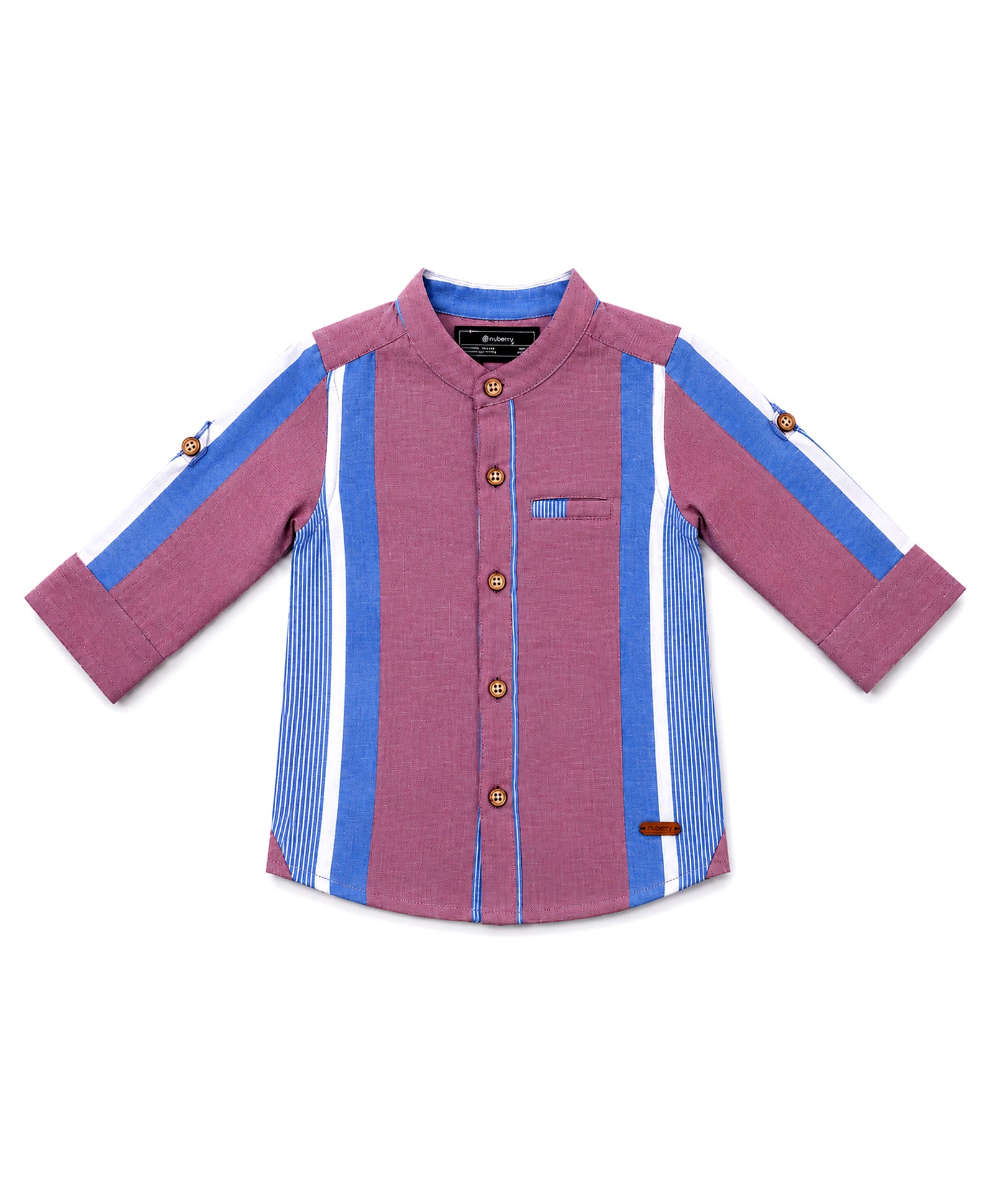 nuberry Cotton Woven Full Sleeves Striped Colour Blocked Shirt - Blue-picture-24
