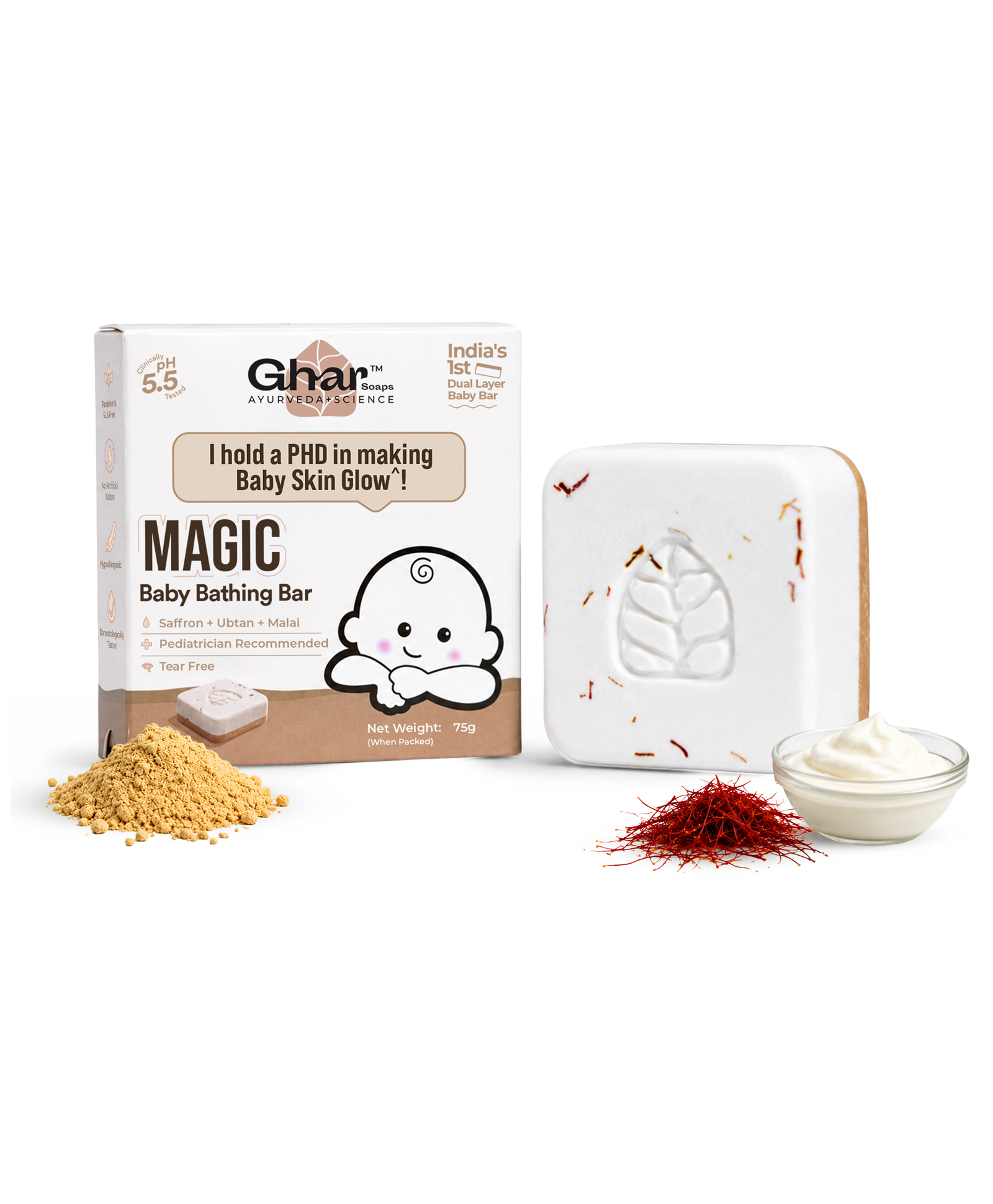 Ghar Soaps Magic Baby Bar | For Glowing Baby skin | With Ubtan + Malai + Kesar | pH 5.5 & dermatalogically tested (75g)-picture-14