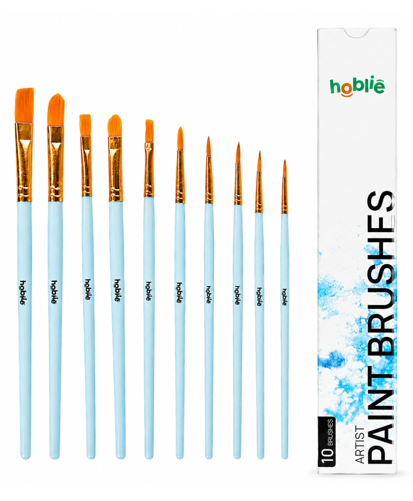 hoblie Paint Brush Set, Compact Paint Brush Set for Painting, Flat, Filbert, and Round Painting Brush for Artist, Ideal for Canvas, Acrylic, Gouache, Watercolor & Fabric - Pack of 10-picture-15