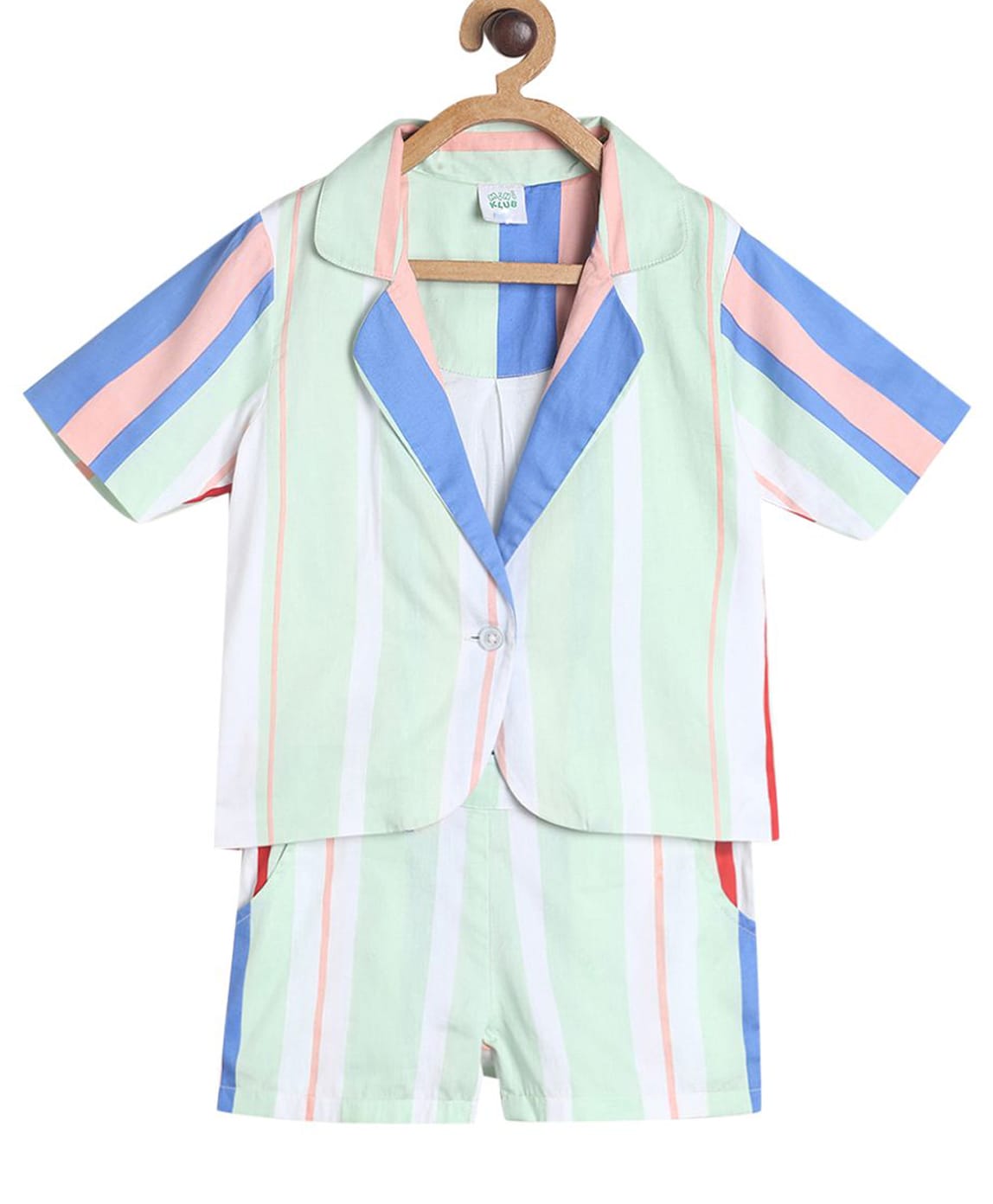 MINI KLUB Cotton Woven Half Sleeves Striped Coordinating Shirt & Shorts Night Suit - Turquoise Blue-picture-33
