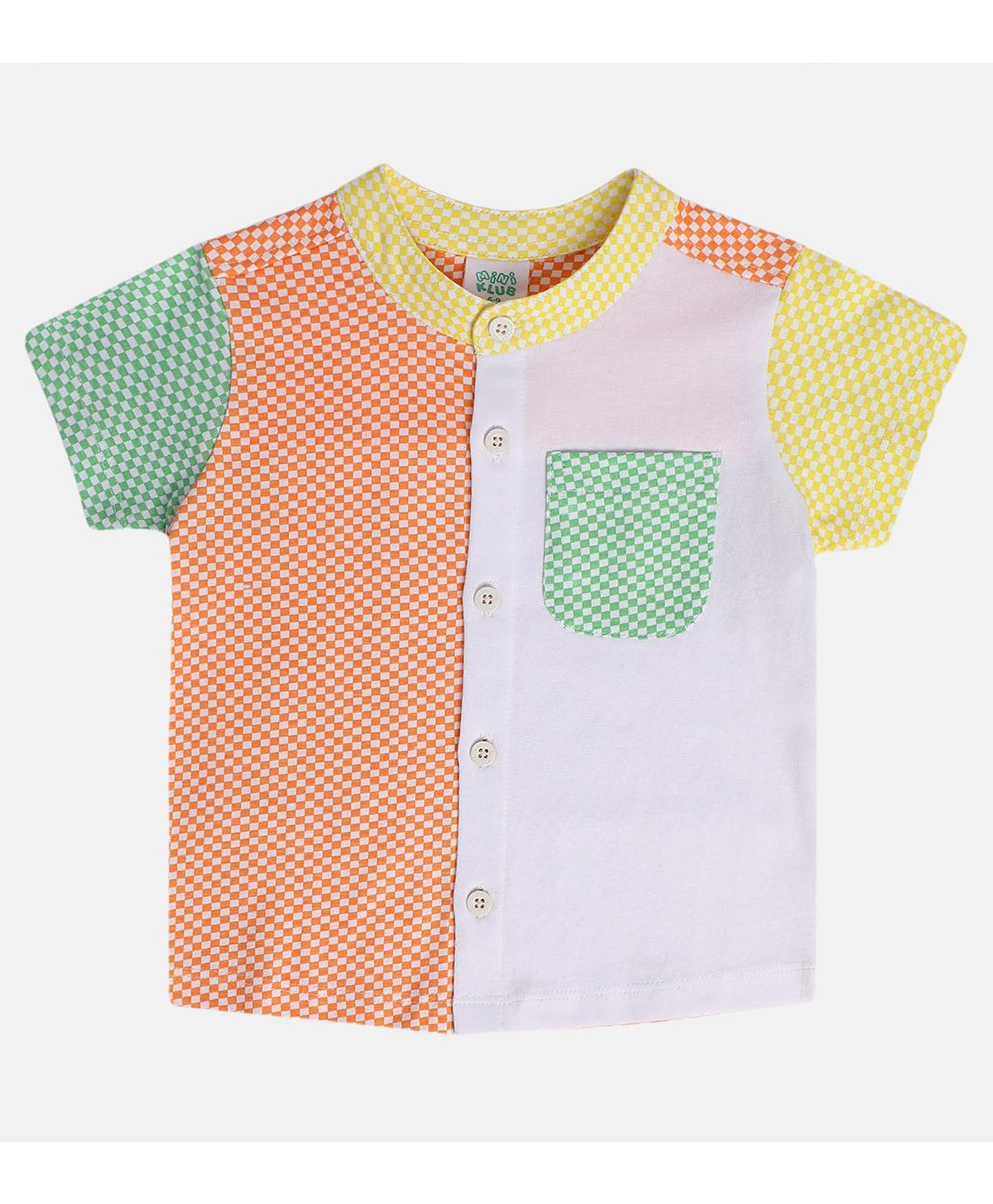 MINI KLUB Cotton Knit Half Sleeves Gingham Checked Shirt - White-picture-13