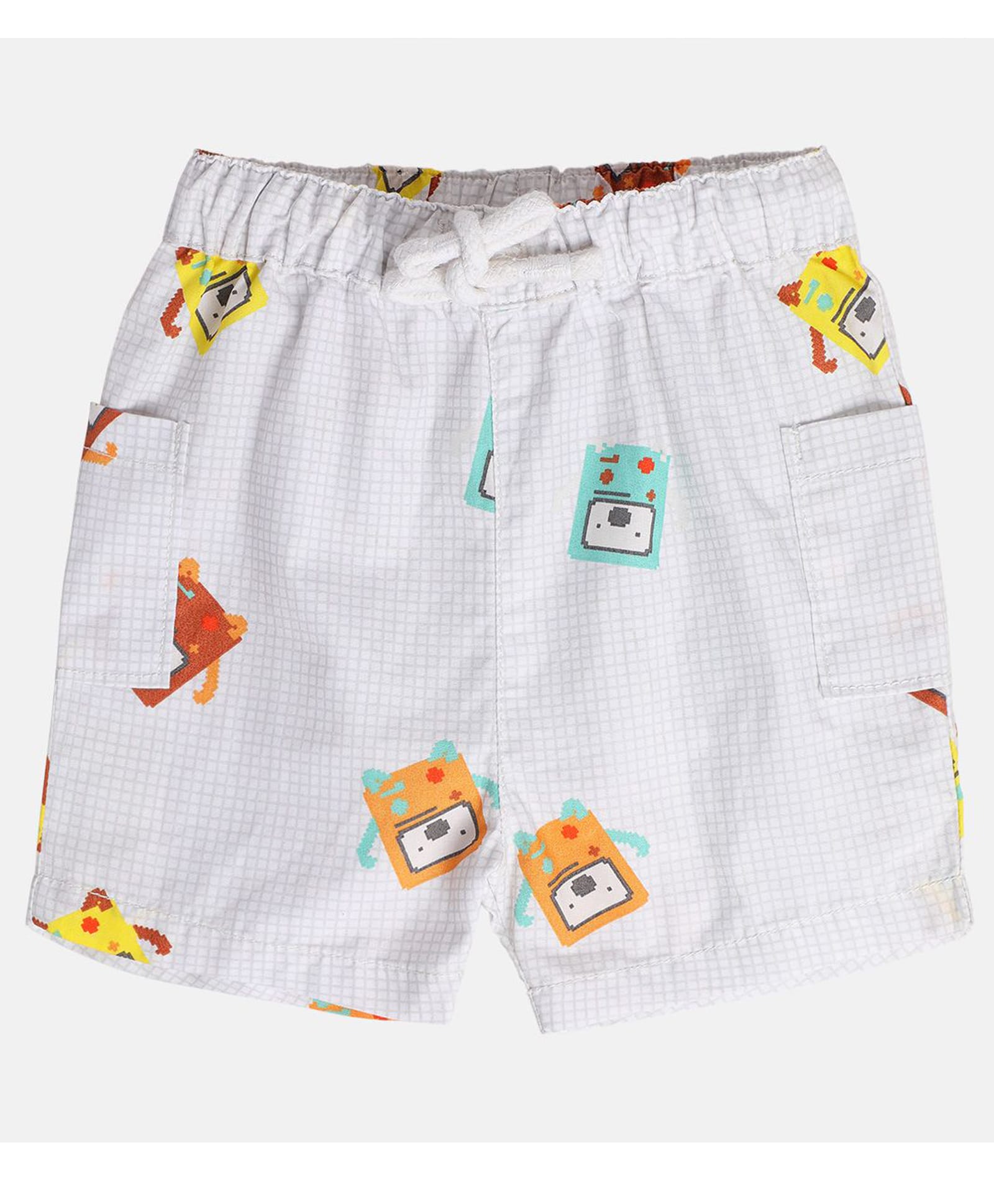MINI KLUB Cotton Woven Robot Printed Shorts - White-picture-24
