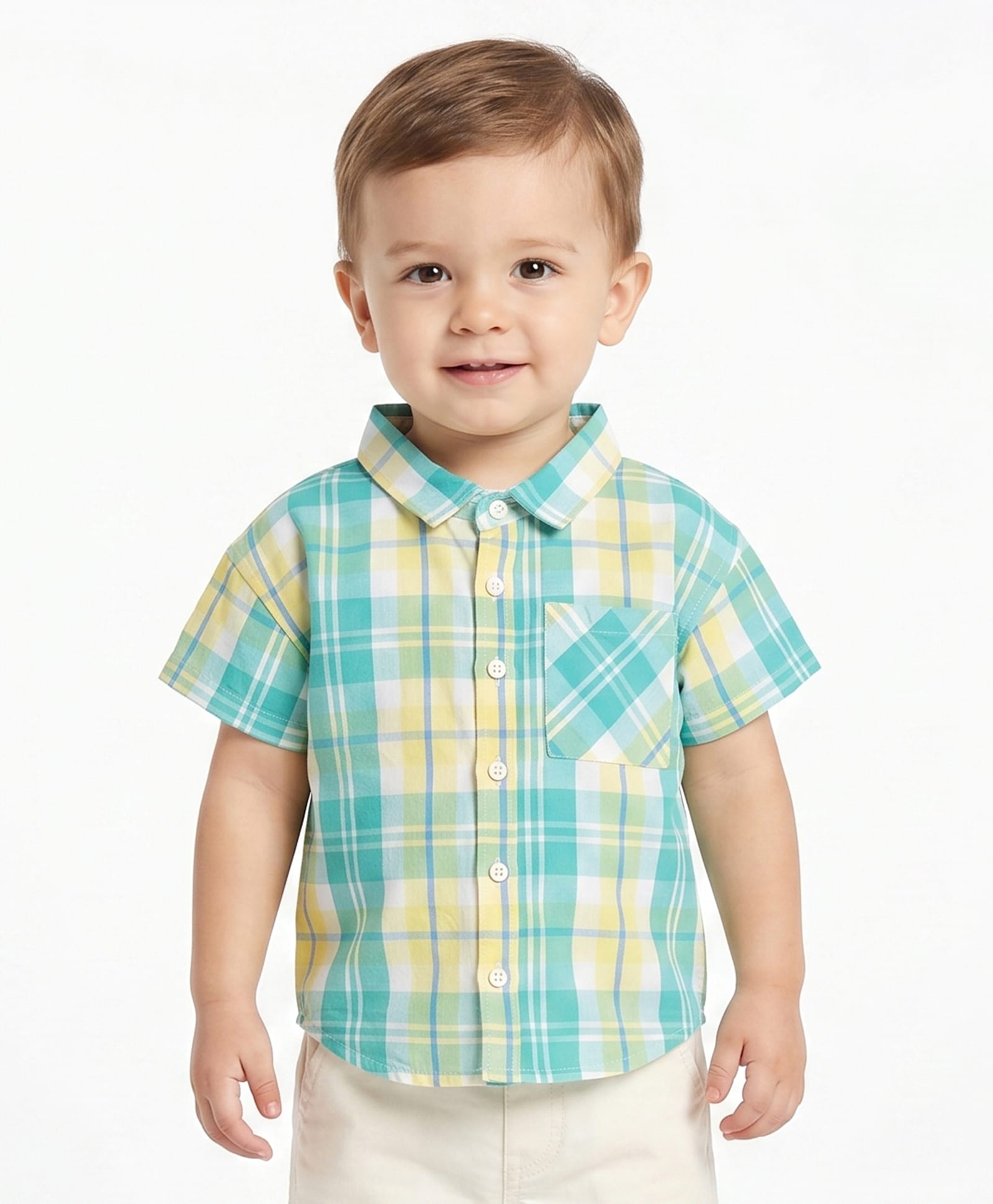 MINI KLUB Cotton Knit Half Sleeves Checked Shirt - Blue-picture-26