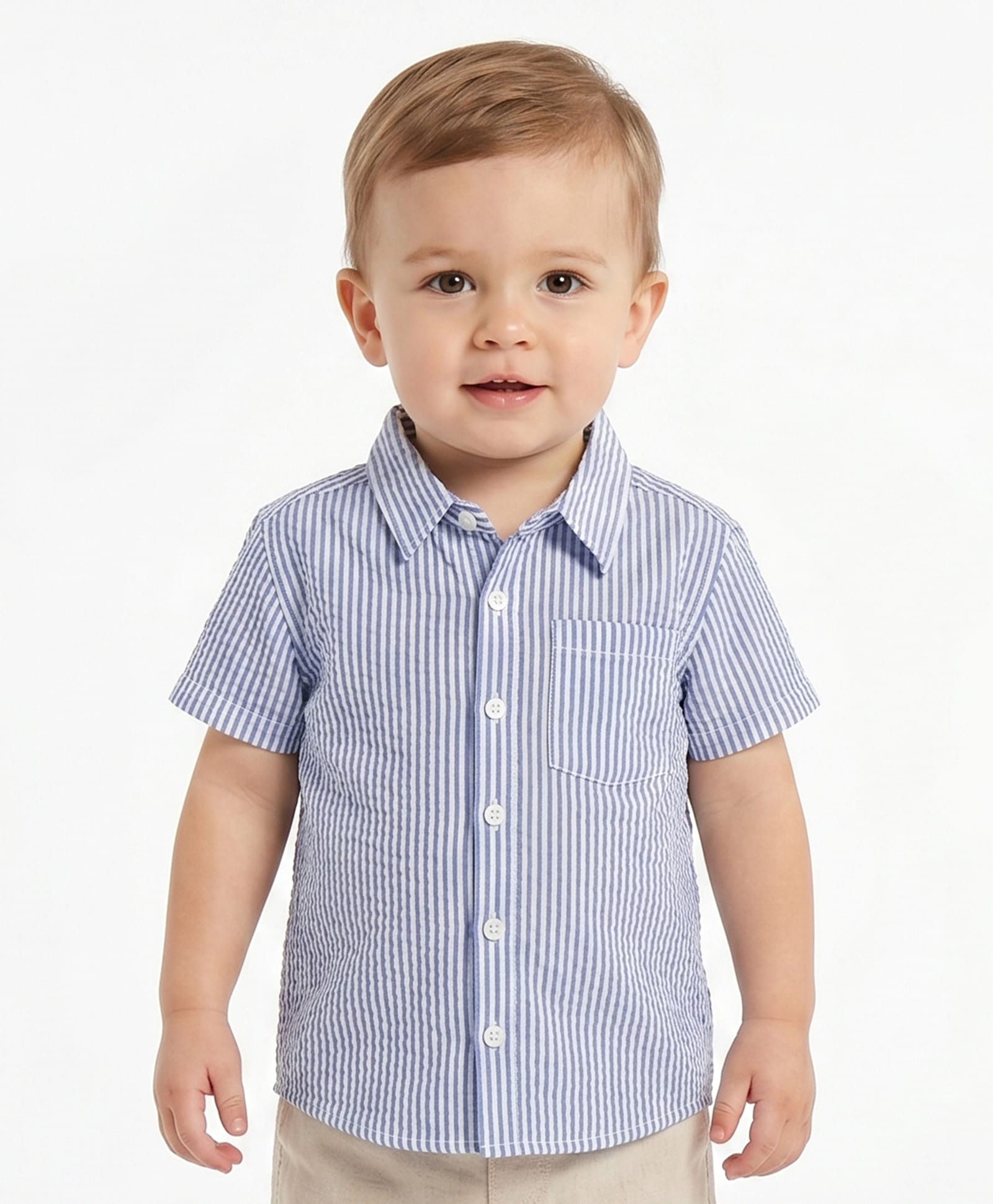 MINI KLUB Cotton Woven Half Sleeves Striped Shirt - Blue-picture-16