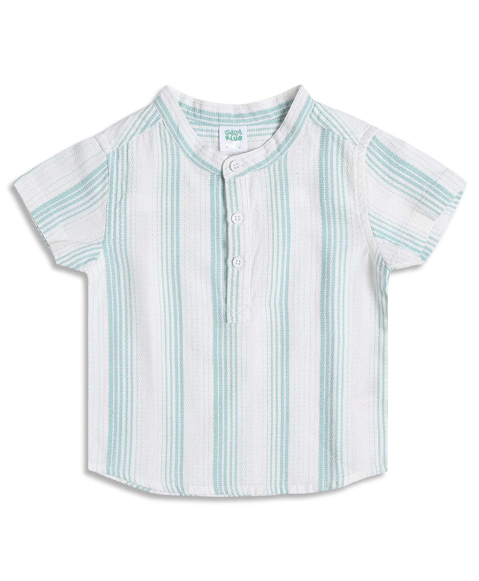 MINI KLUB Cotton Woven Half Sleeves Striped Shirt - Mint Green & White-picture-40