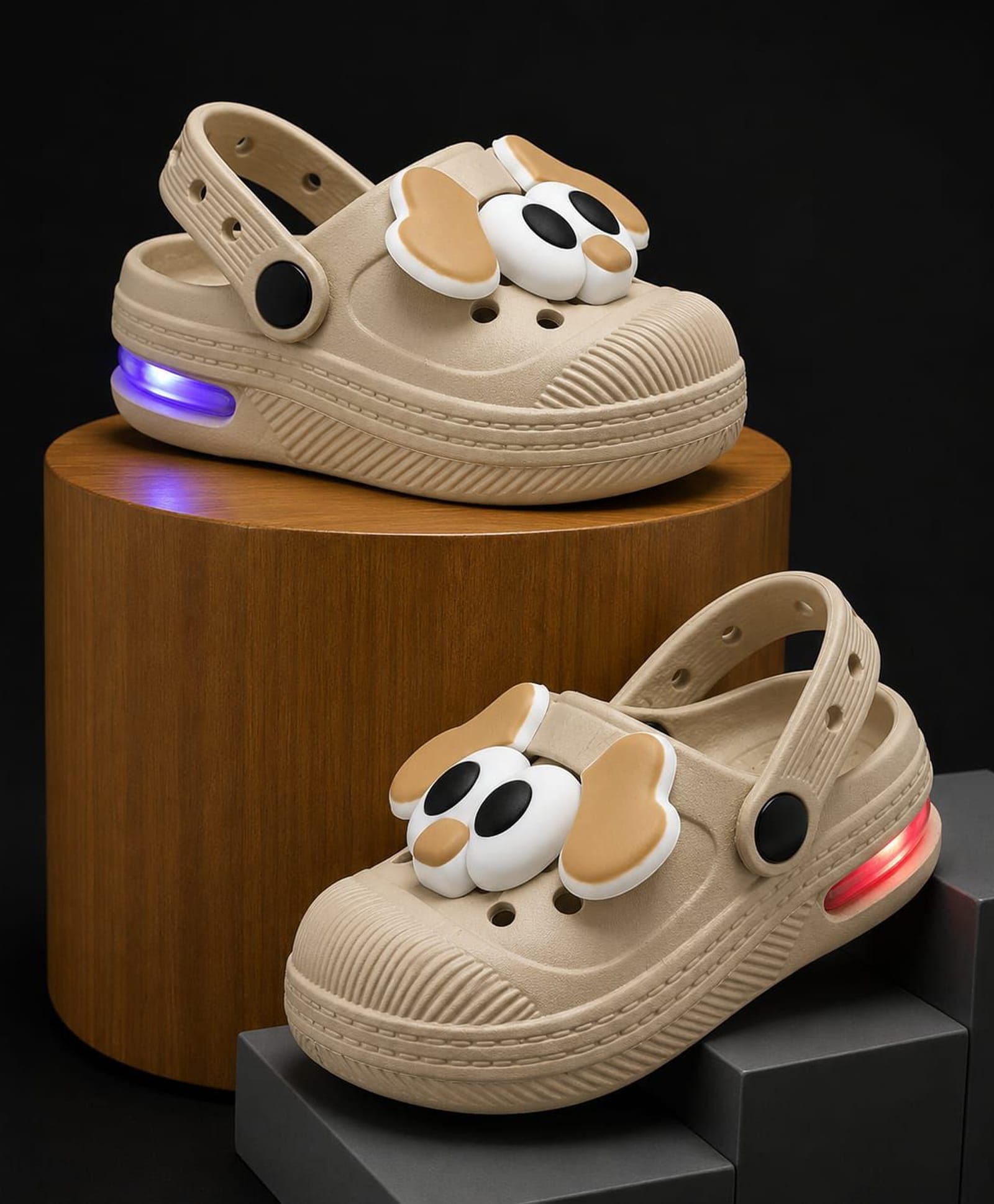 NEW STEPS Eyes Applique Detailed Slingback Perforated LED Clogs - Beige-picture-25