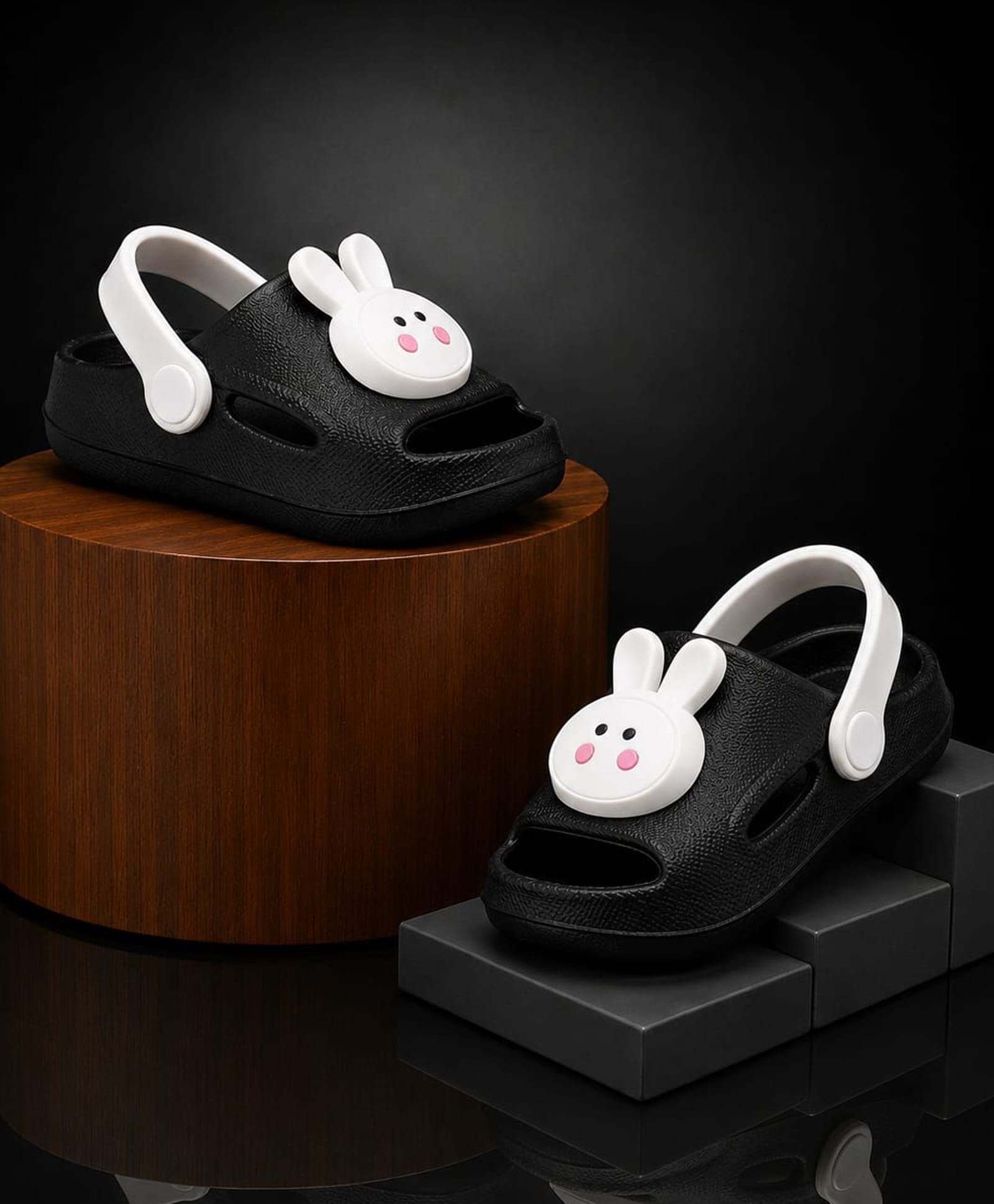 NEW STEPS Bunny Applique Detailed Perforated Slingback Clogs - Black-picture-19