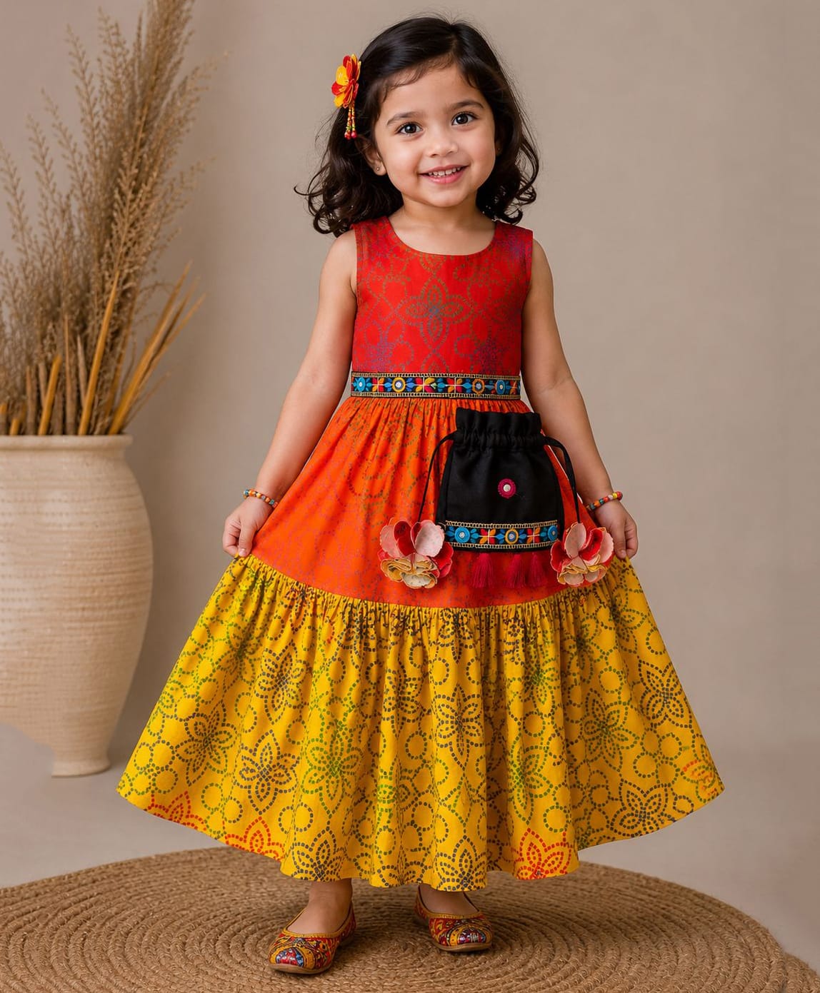 TINY MINY MEE Cotton Rayon Woven Sleeveless Floral Printed Dress - Multi Colour-image-39