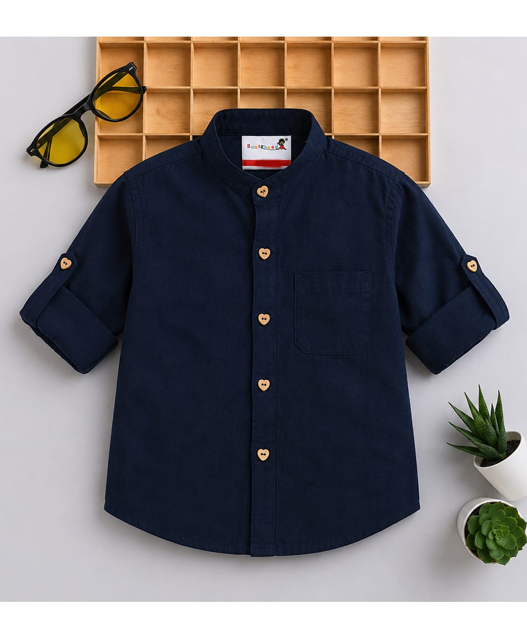 BAATCHEET Cotton Woven Full Sleeves Solid Shirt - Navy Blue-image-22