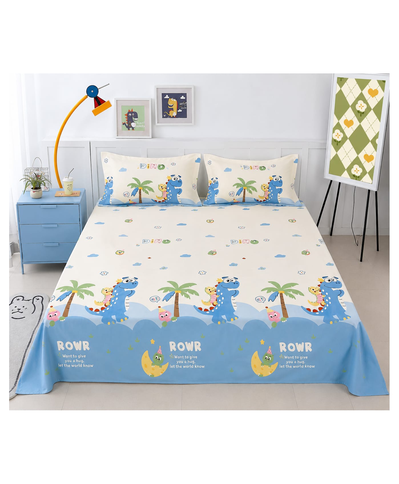 FILYMORE Kids Crocodile Double Bed Sheet Set with 2 Pillow Covers, 240 TC Soft Microfiber Cartoon Bedsheet, Blue & White Animal Print, Double Bed 90 x 90 Inches, Soft & Fade Resistant-image-45