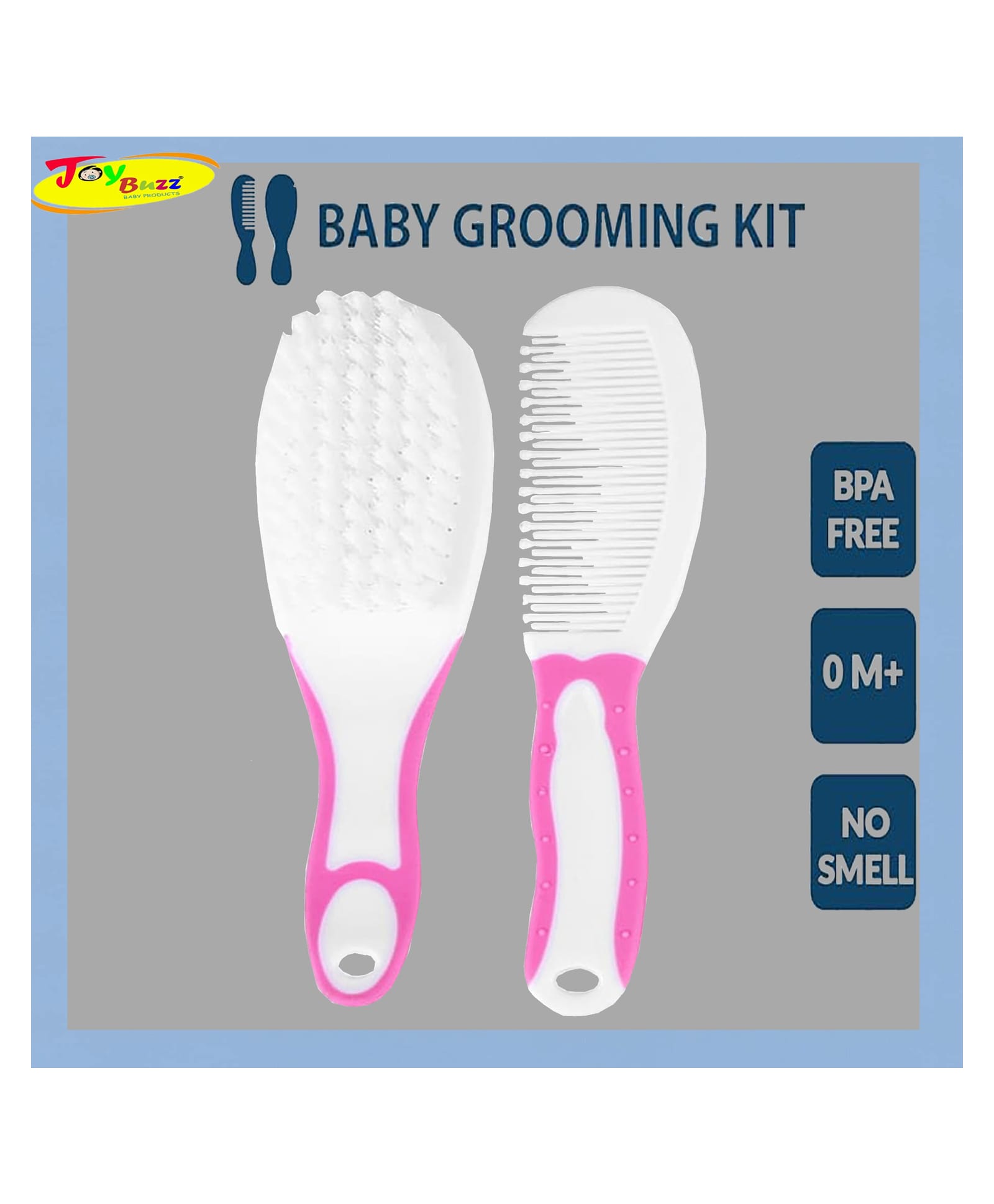 Joy Buzz Ergo Grip Hair Brush & Comb Grooming Set With Soft Bristles Pink-picture-18