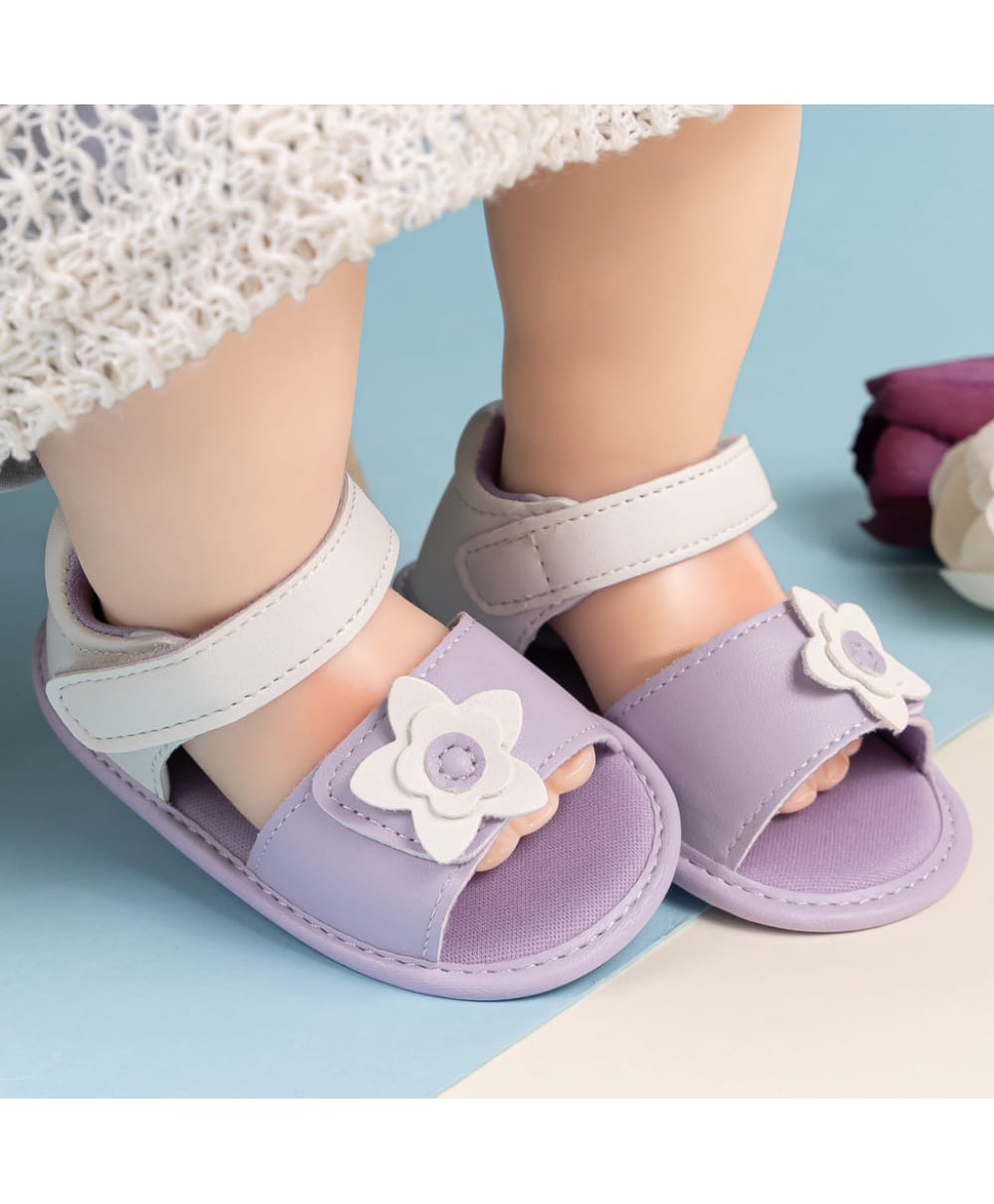 Neska Moda Floral Applique Detailed Velcro Closure Sandals - Purple-picture-10