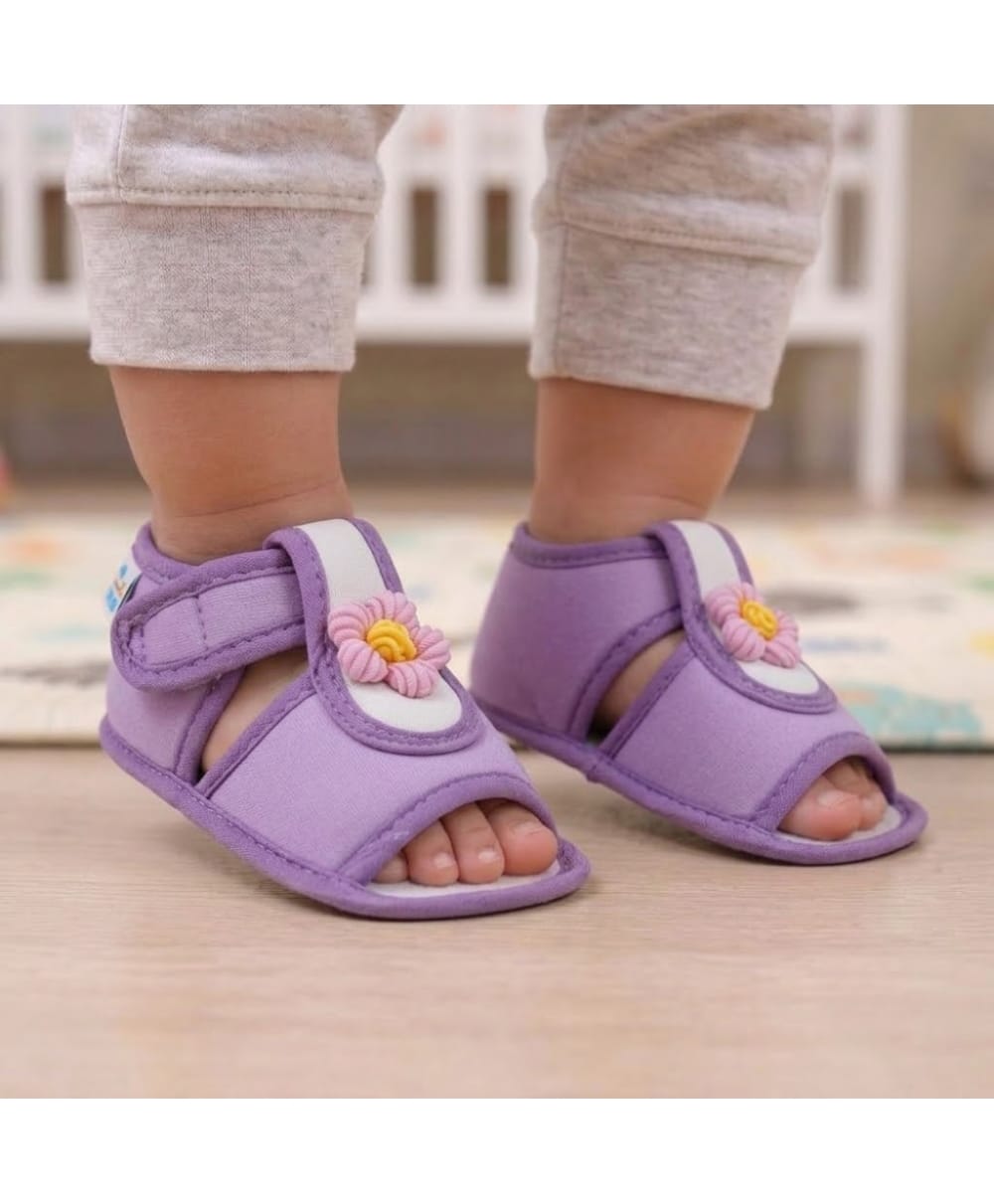 Neska Moda Colour Blocked Floral Applique Detailed Velcro Closure Sandals - Purple-picture-22