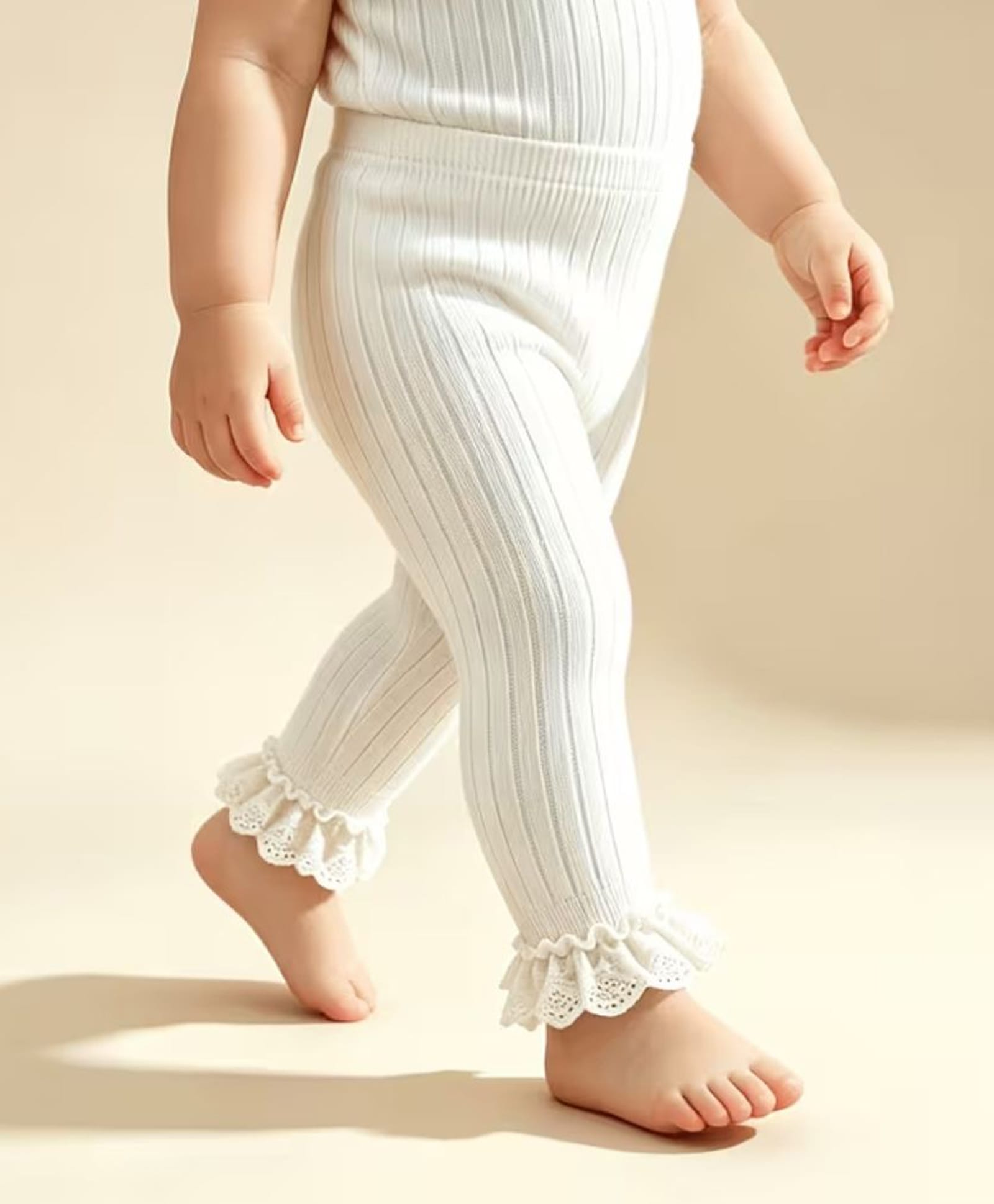 Ziory Cotton Knit Frill Detailed Tights - White-image-43
