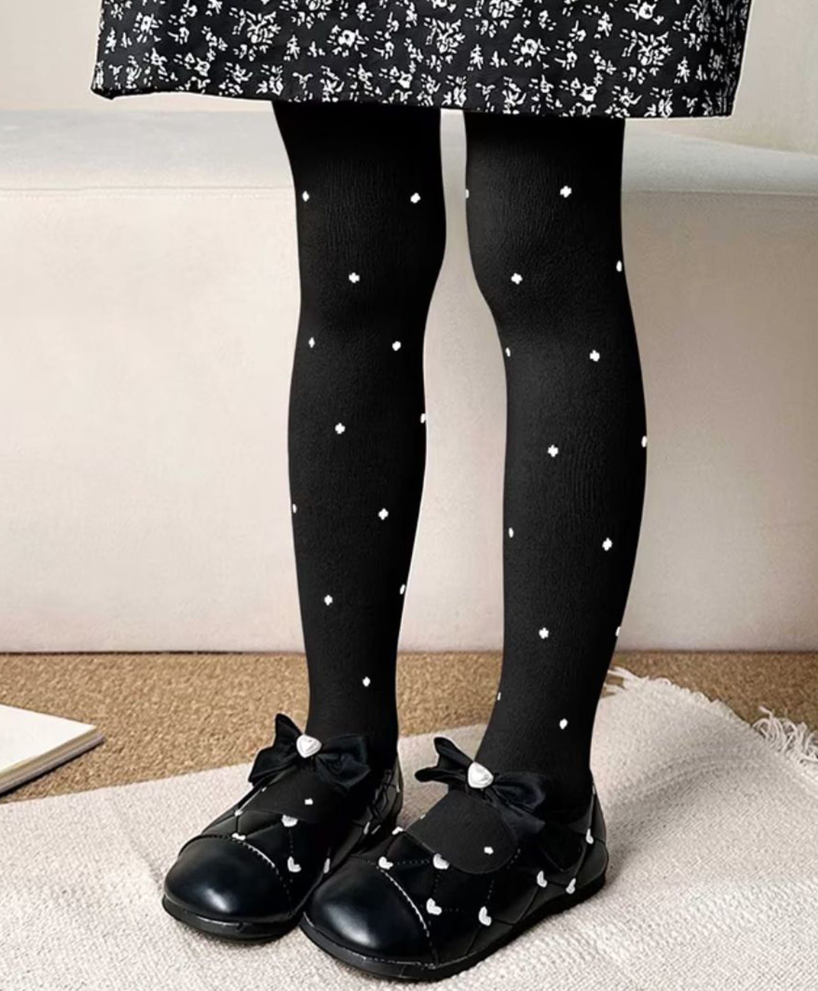 Ziory Cotton Knit Dots Designed Tights - Black-picture-29