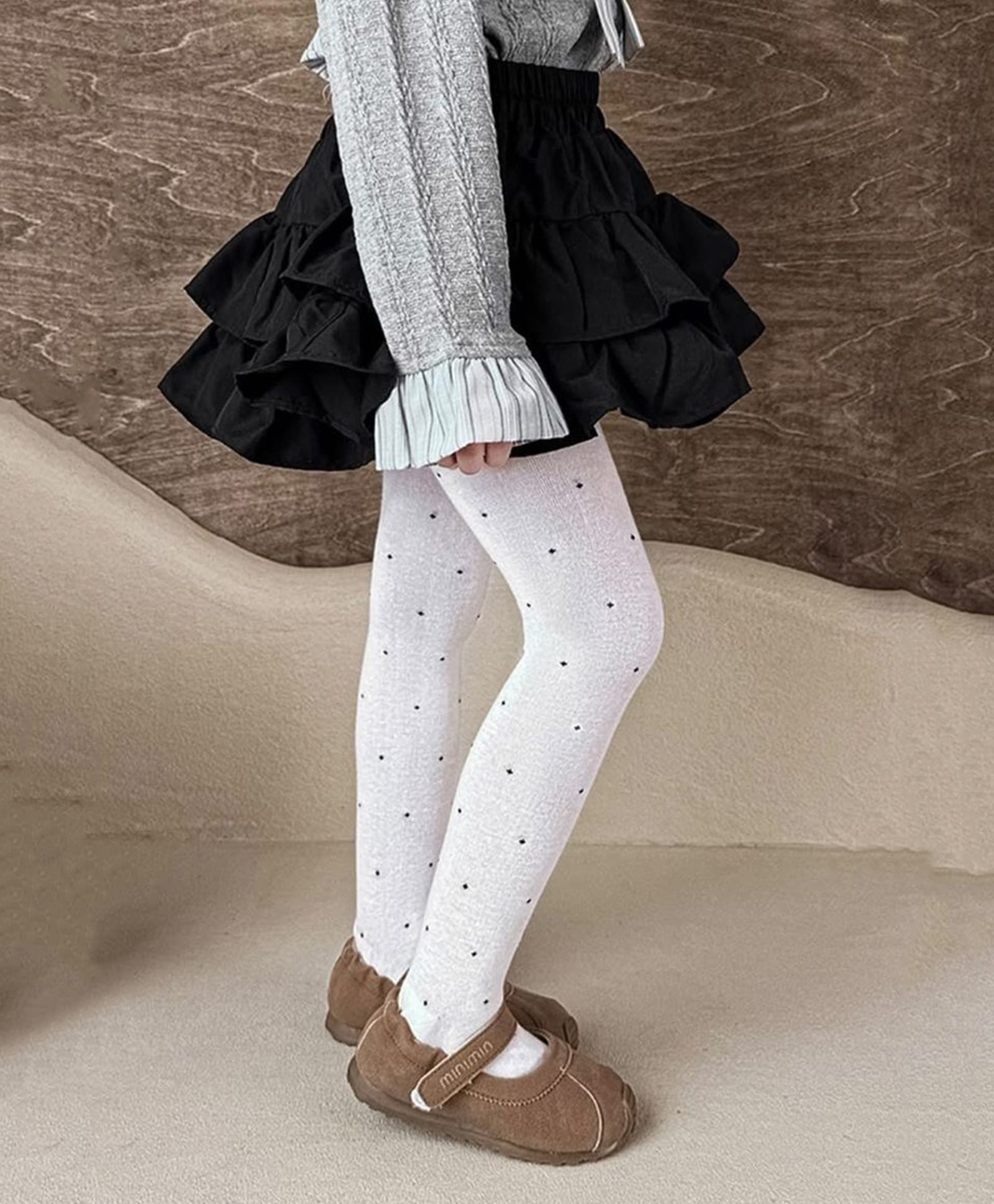 Ziory Cotton Knit Dots Designed Tights - White-image-46