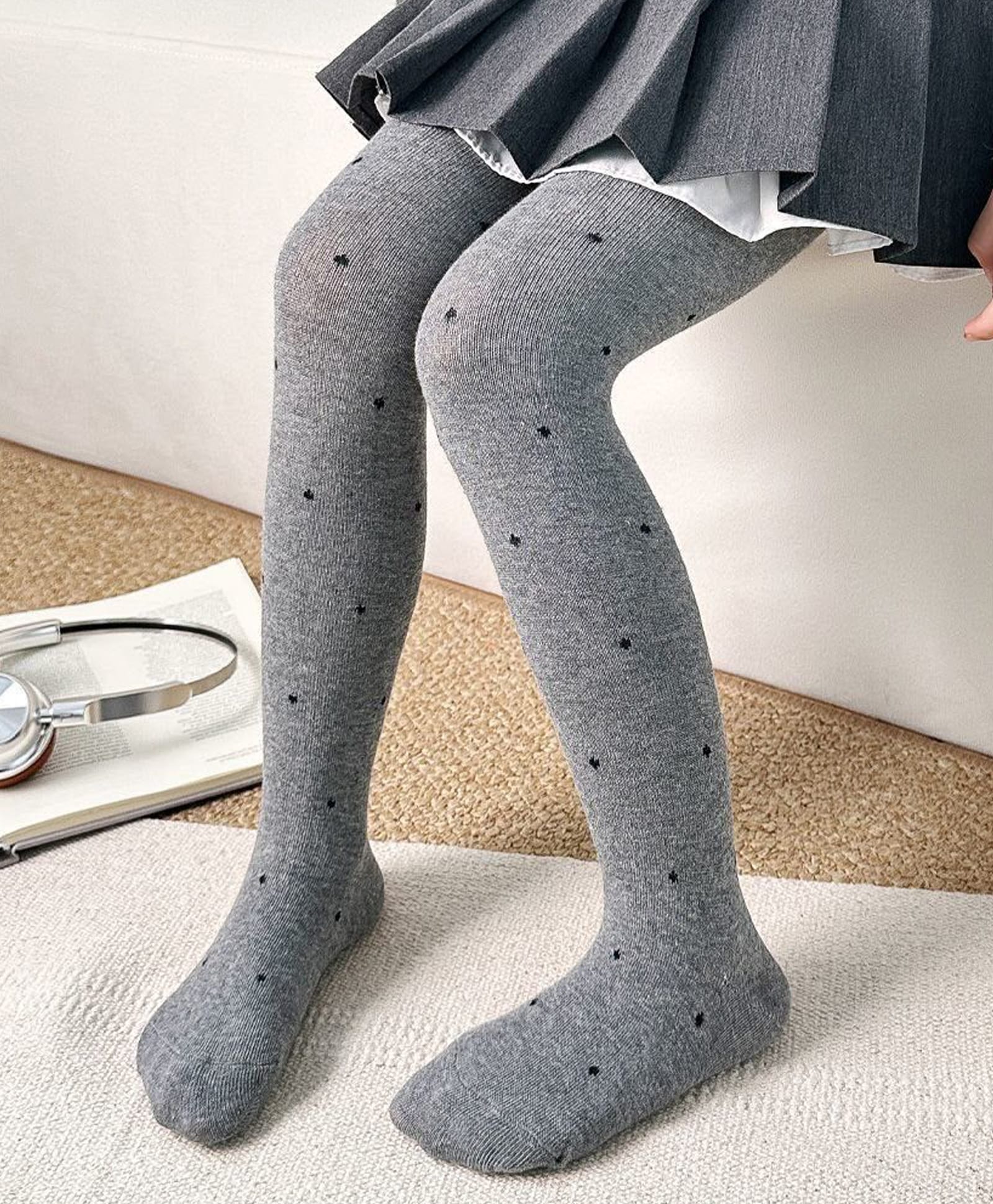 Ziory Cotton Knit Dots Designed Tights - Grey-picture-38