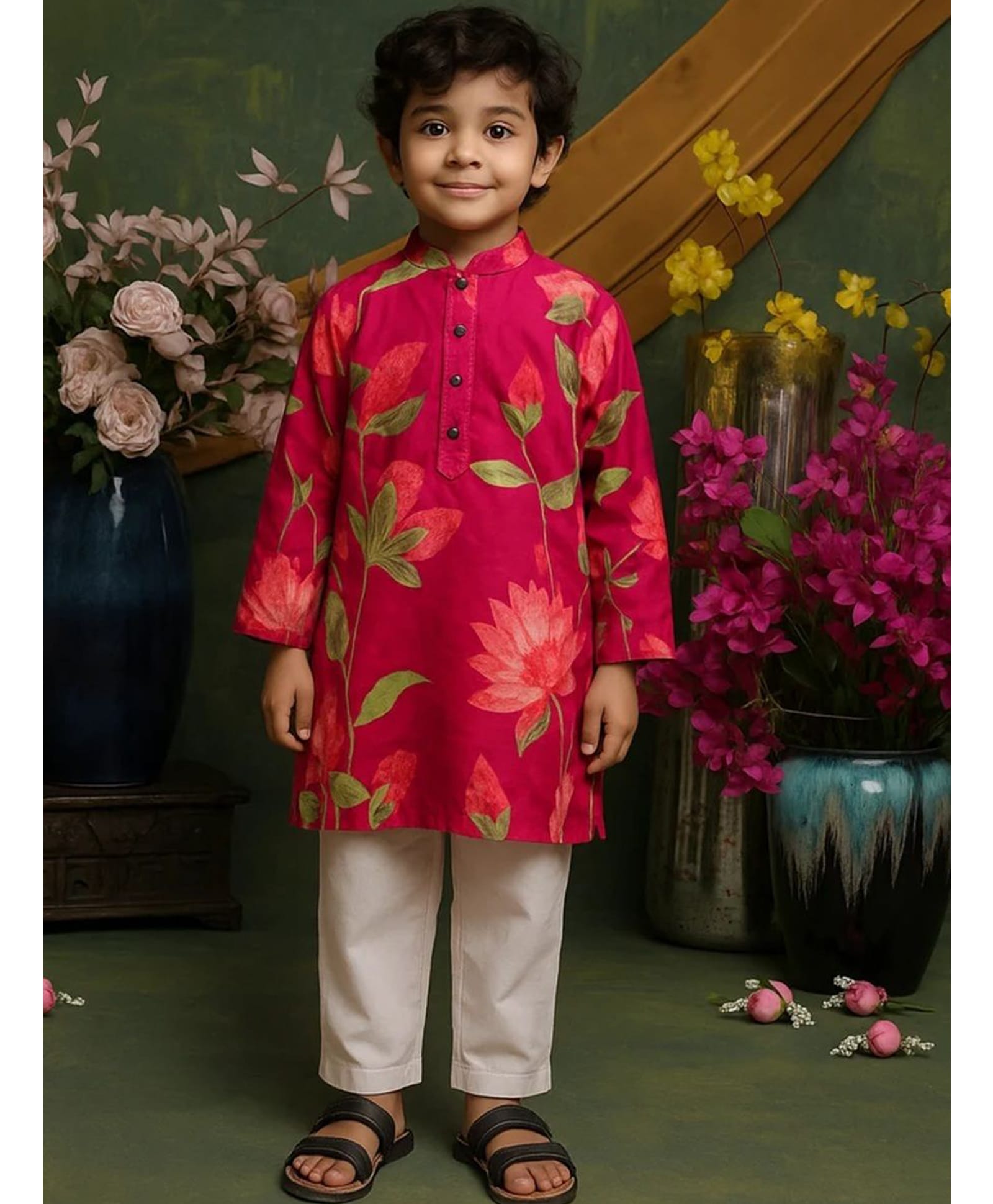 Saka Designs By Sapna Pure Cotton Woven Full Sleeves Floral Printed Kurta Pyjama Set - Red-picture-10