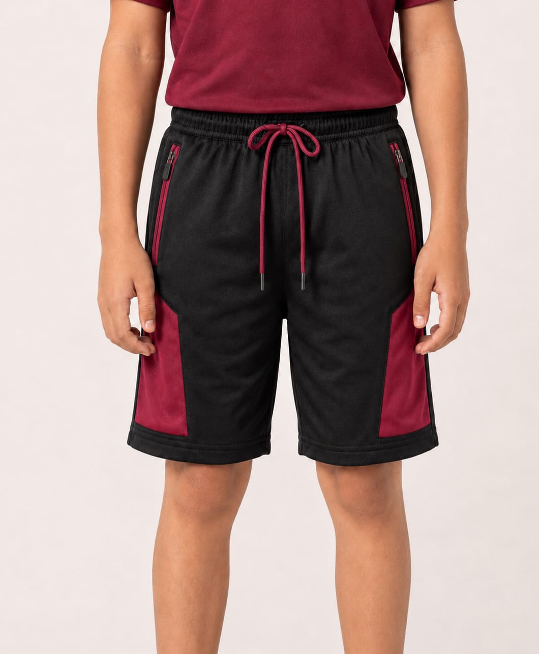 RISH Knit Colour Blocked Shorts - Black & Maroon-picture-2
