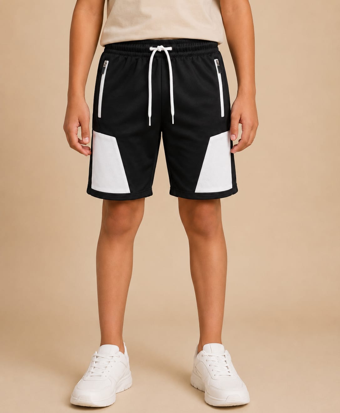 RISH Knit Colour Blocked Shorts - Black & White-picture-1