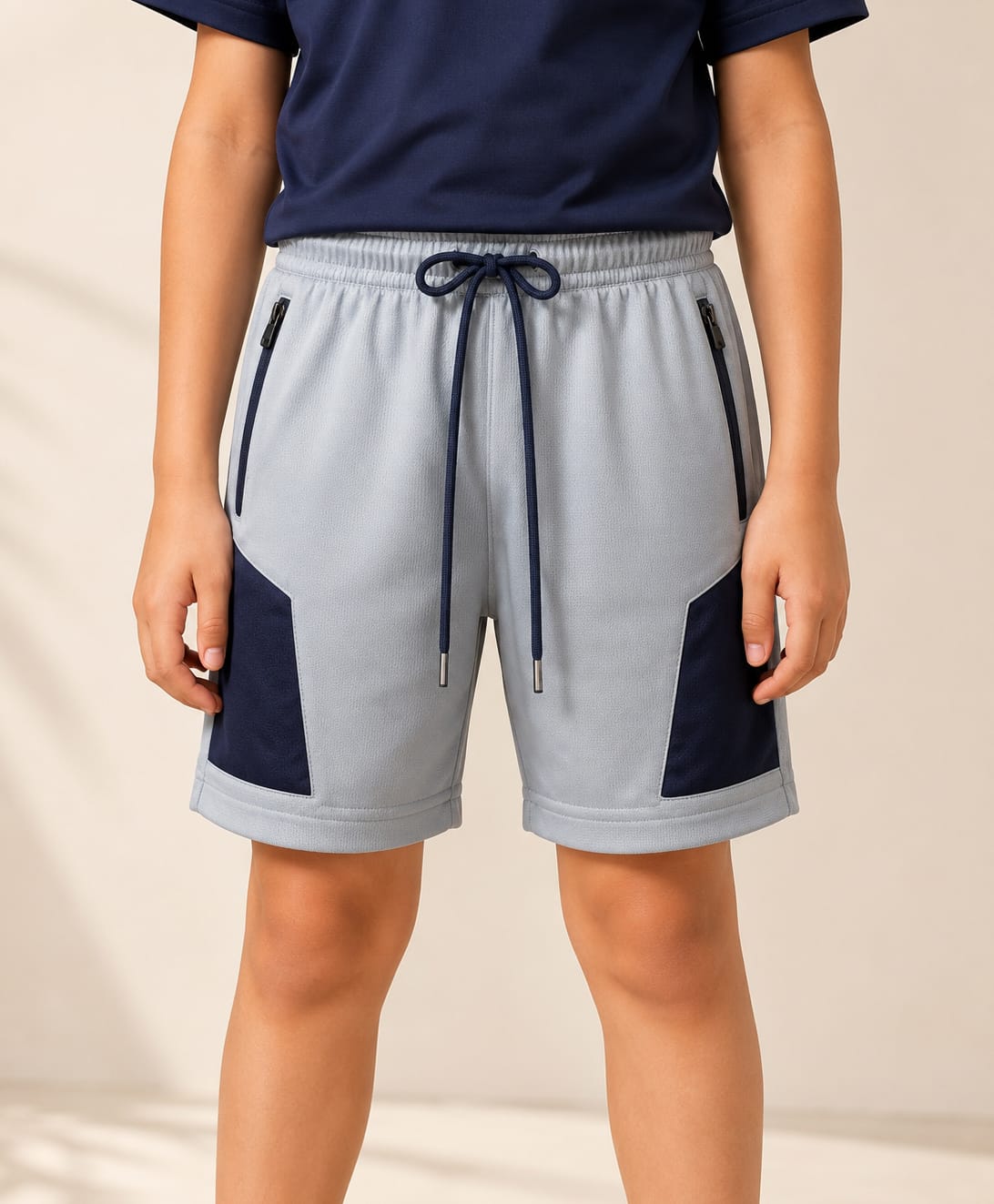 RISH Knit Colour Blocked Shorts - Grey & Navy Blue-picture-0