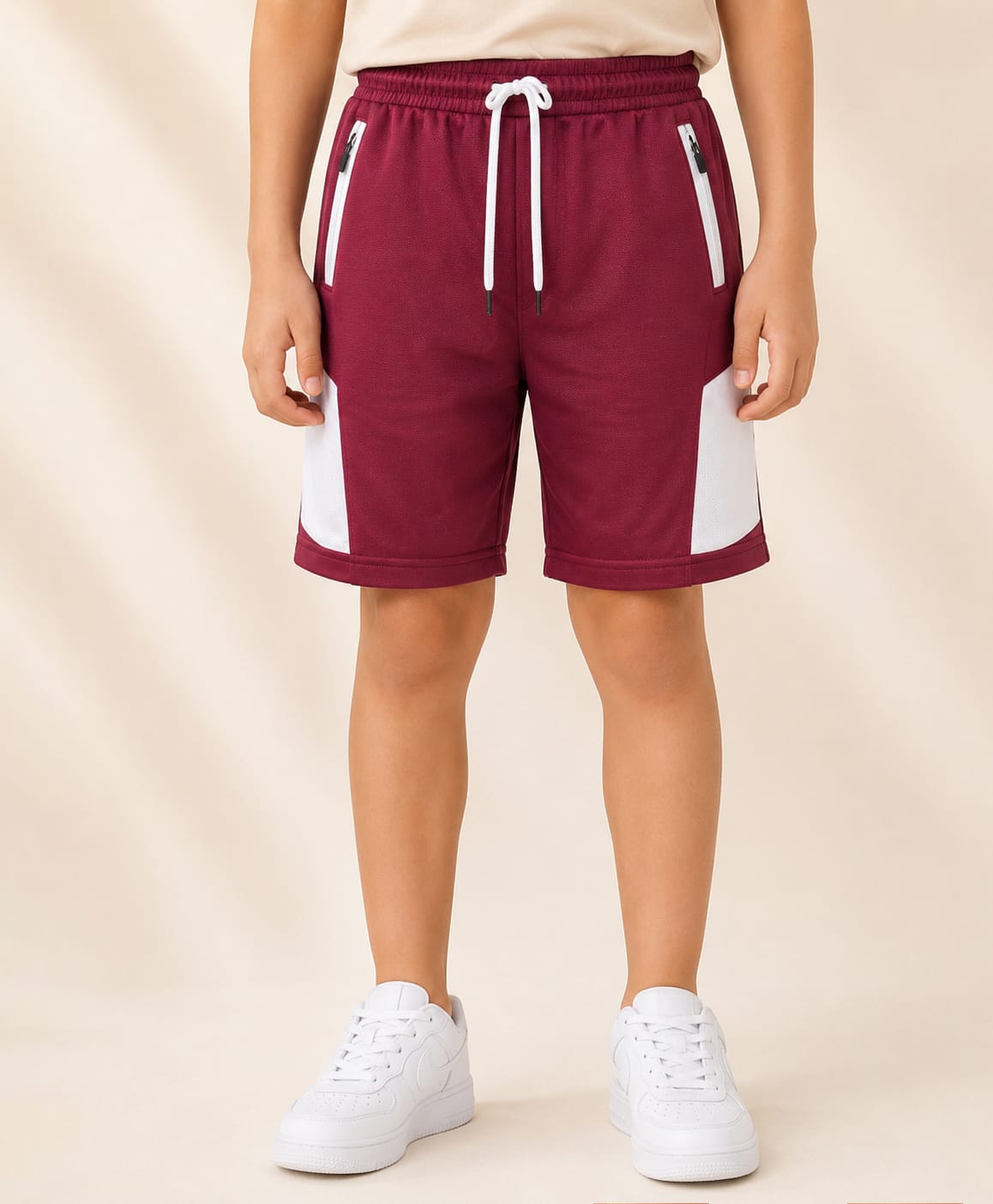 RISH Knit Colour Blocked Shorts - Maroon & White-picture-3