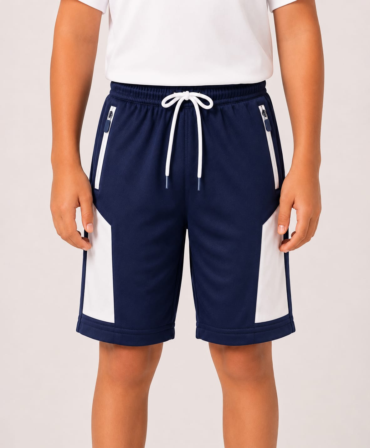 RISH Knit Colour Blocked Shorts - Navy Blue & White-picture-4