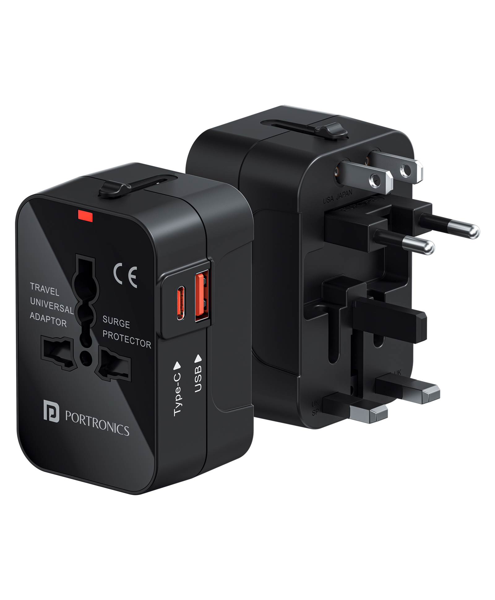 PORTRONICS Juicemate Universal Travel Adapter with 20W Type C PD & 18W USB-A Output Port, All in One International Travel Fast Charging Adapter, Suitable for 200 Countries US, UK, EU, AUS(Black)-picture-15