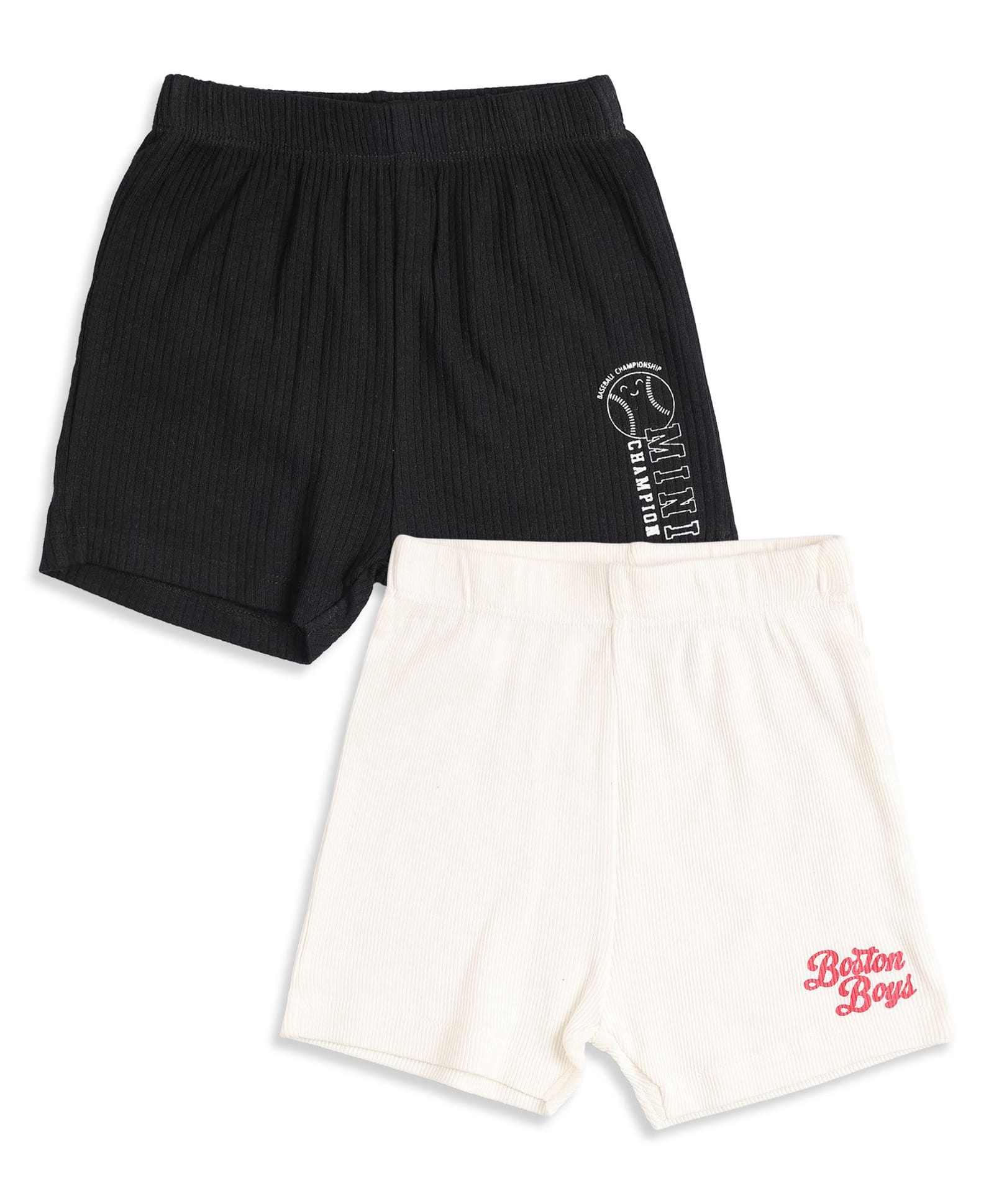 MINI KLUB Cotton Blend Knit Pack Of 2 Brand Name & Boston Boys Printed Shorts - Black & White-picture-13
