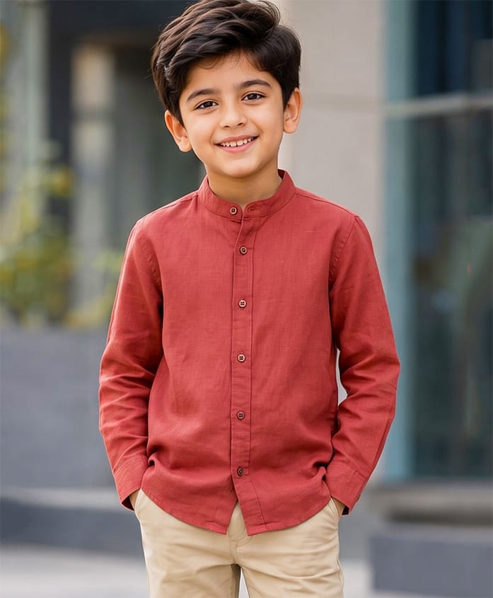 Campana 100% Cotton Woven Full Sleeves Solid Shirt - Rust-picture-7