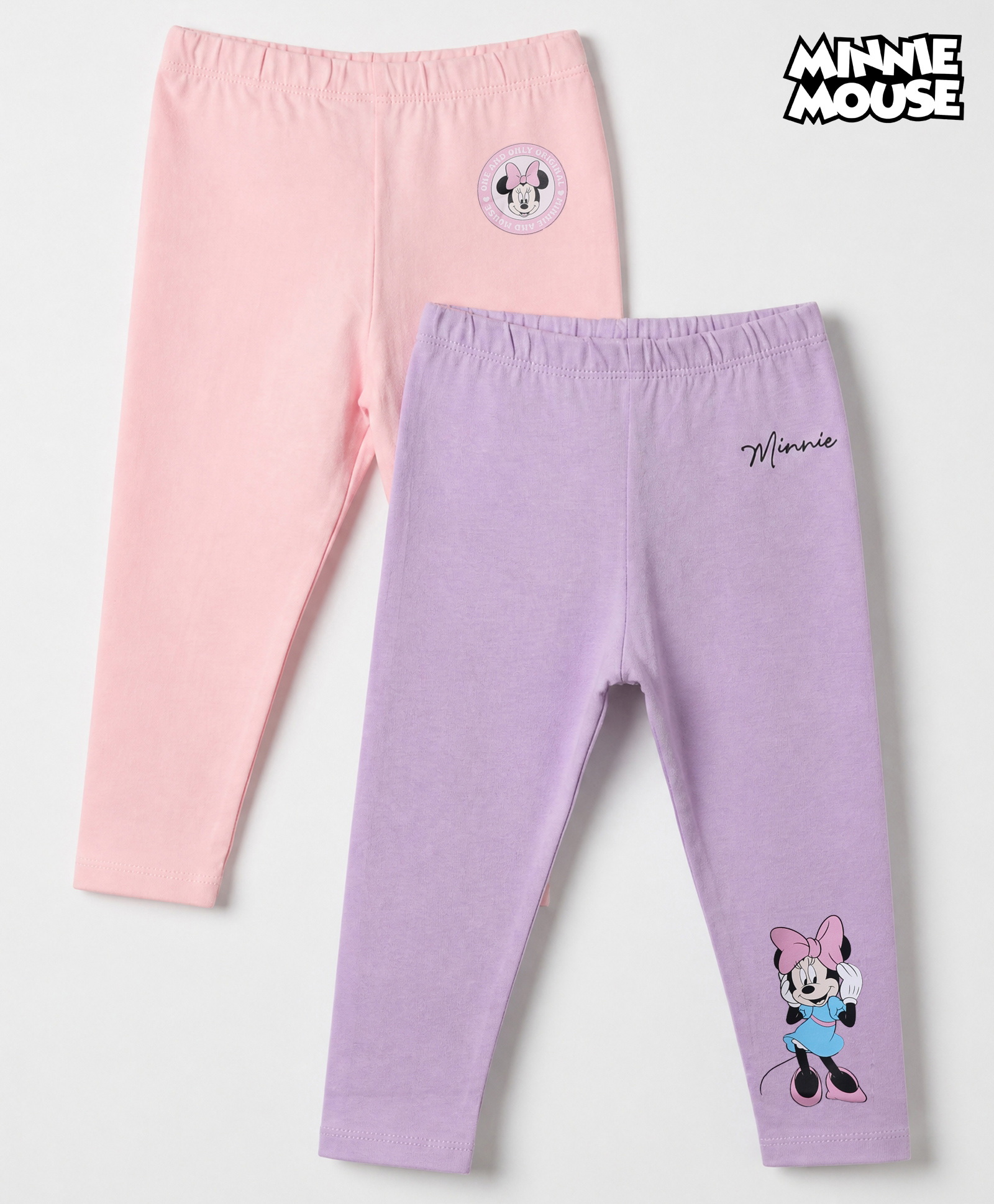 Babyhug Disney 100% Cotton Knit Full Length Leggings with Minnie Print - Pink & Purple-picture-30