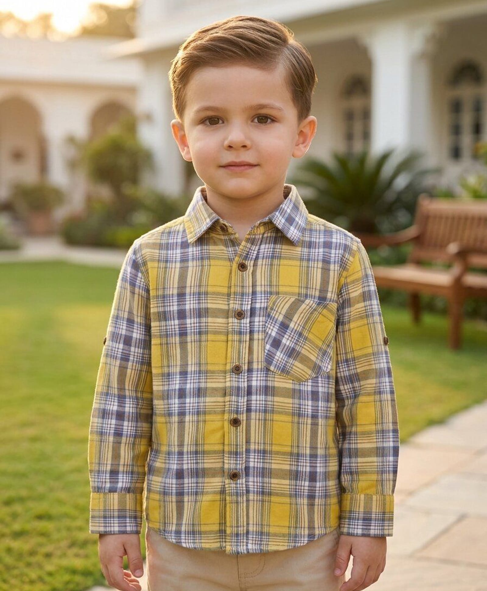 Rikidoos Cotton Woven Regular Fit Checks Shirt with Full Sleeves in Yellow-picture-18