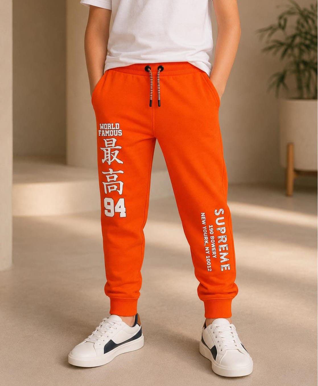 NUSYL Cotton Blend Knit Typography Printed Joggers - Orange-picture-34