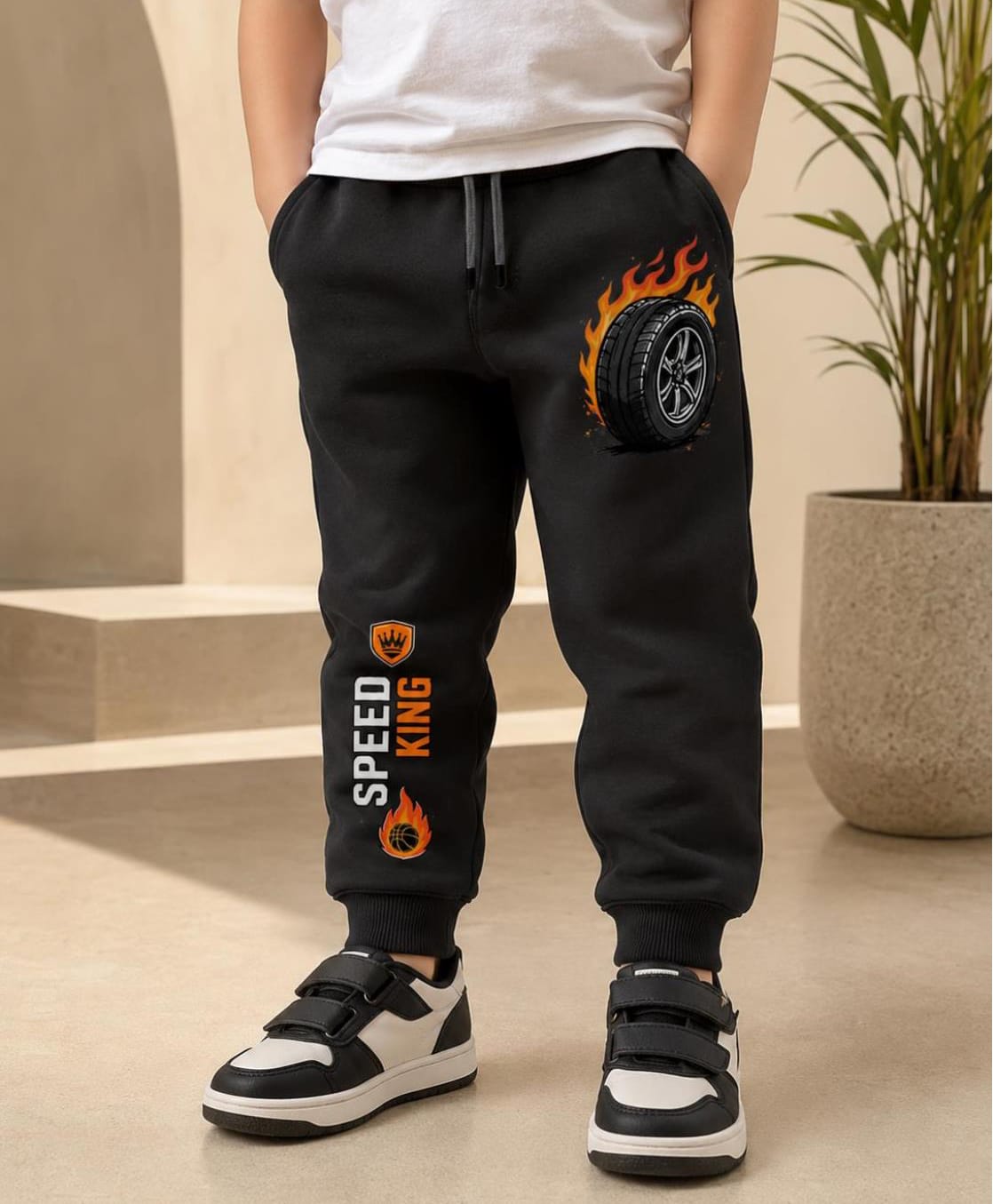 NUSYL Cotton Blend Knit Wheel & Typography Printed Joggers - Black-picture-9
