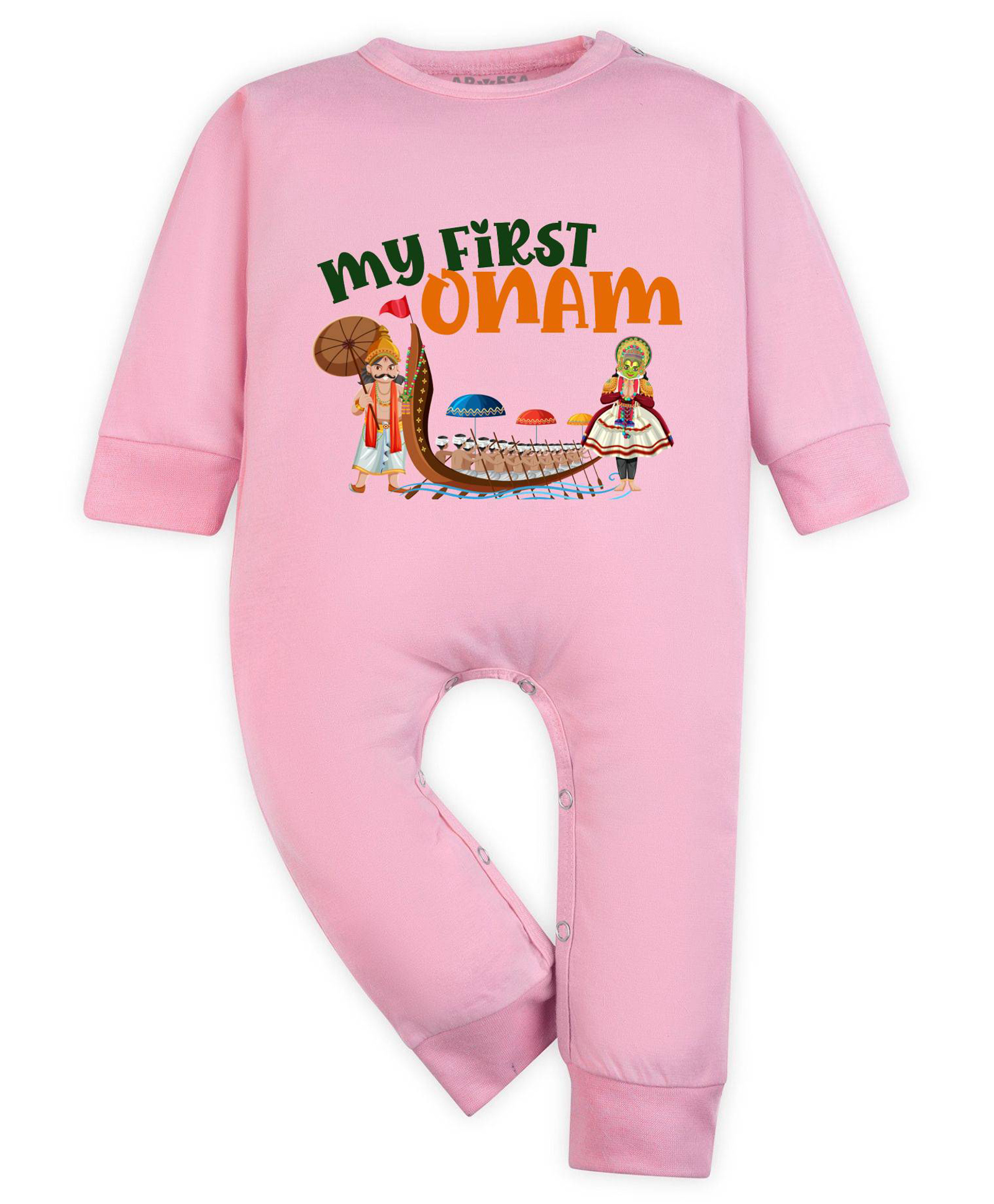 Arvesa Cotton Blend Knit Onam Theme Full Sleeves My First Onam Text Printed Romper - Pink-picture-44