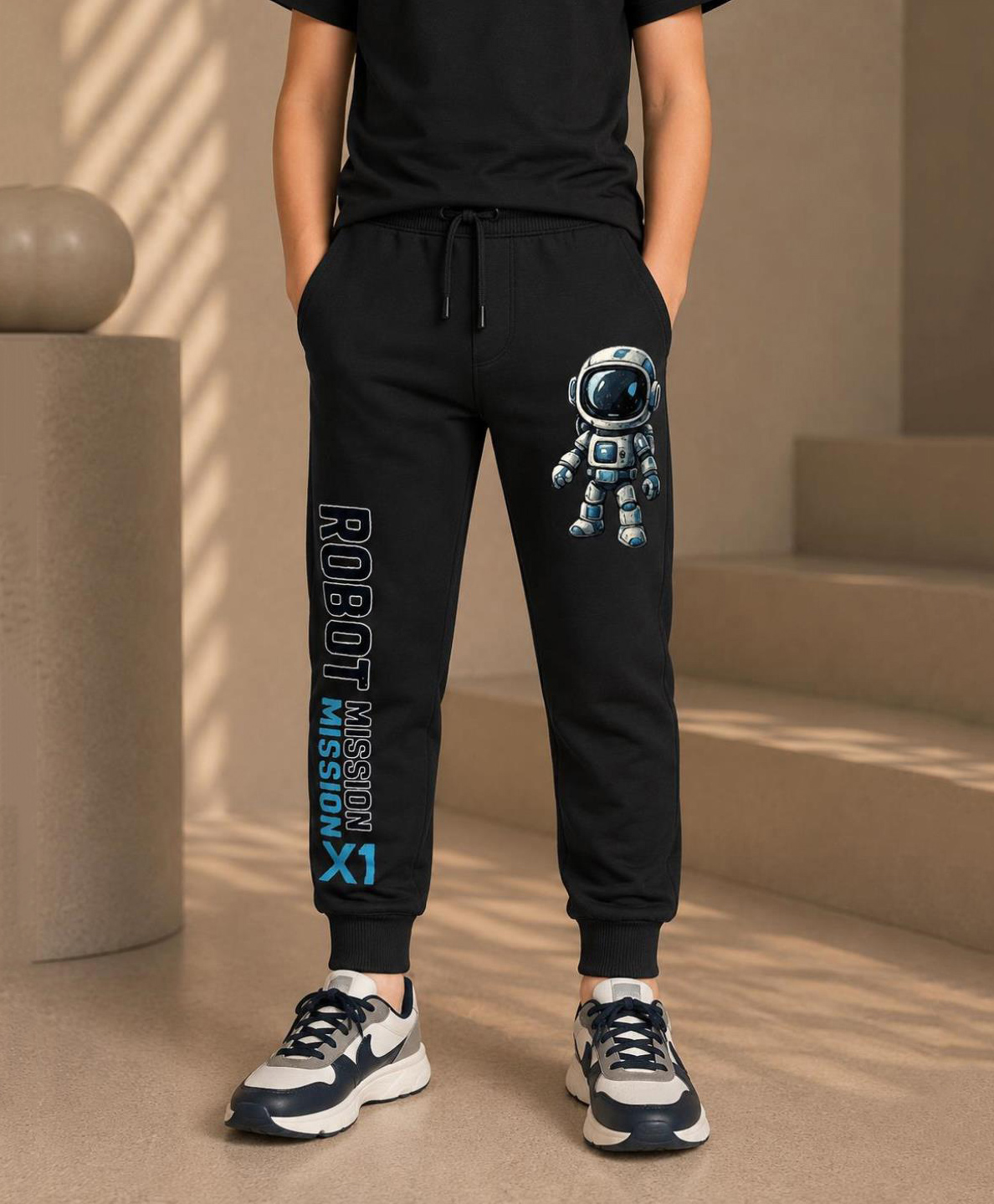 NUSYL Cotton Blend Knit Astronaut Printed Track Pants - Black-picture-14